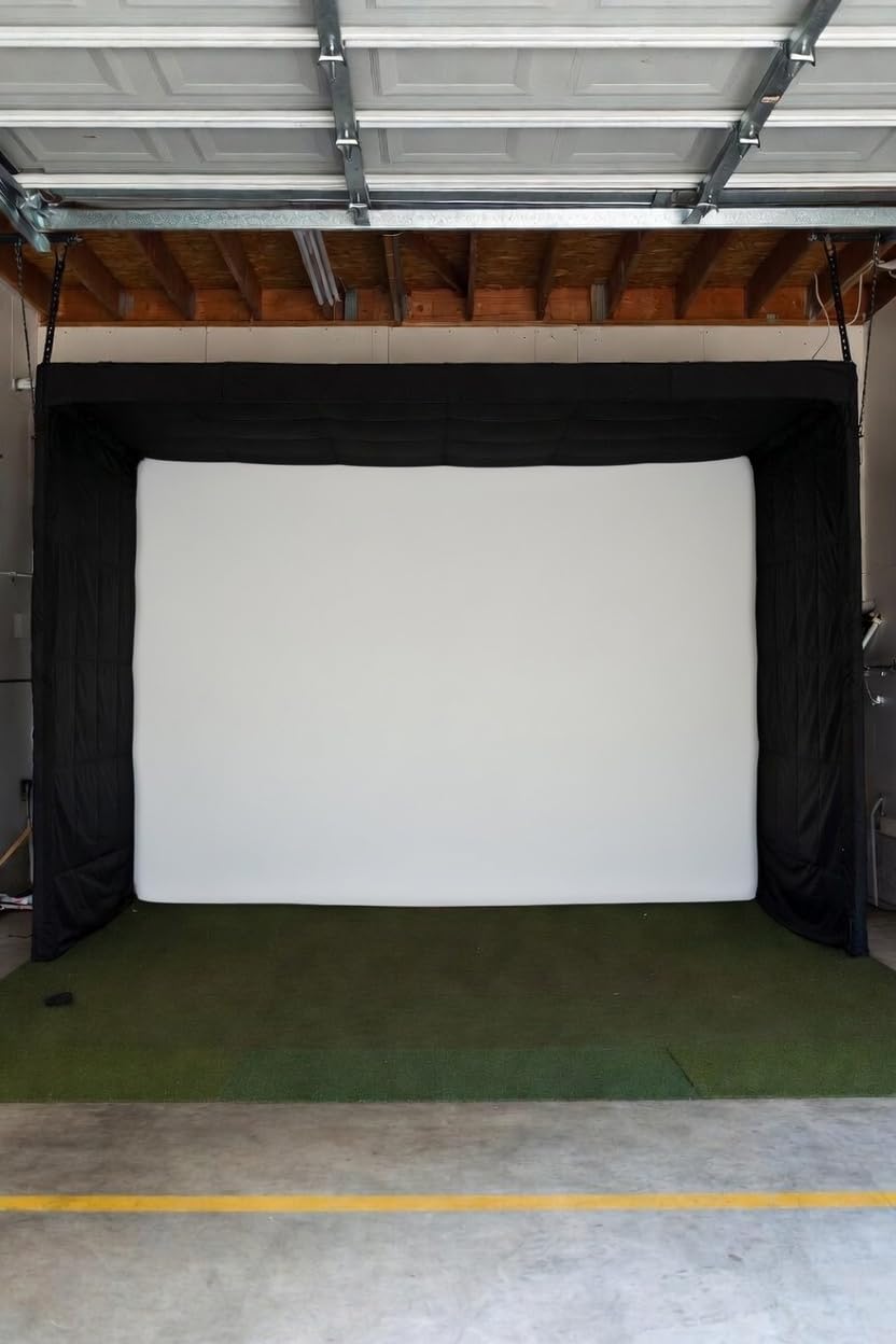 ZEALFEEL 9x7ft Golf Simulator Impact Screen with 10 Bungee Cords | 4:3 HD Visual, Durable & Thicker 2 Layer Impact Screen, 14 Reinforced Holes & 4 Rope Loops for Easy Setup, Home/Indoor/Garage customer photo 1