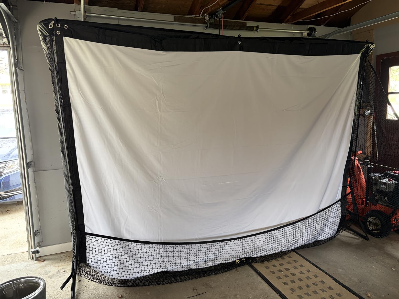 ZEALFEEL 9x7ft Golf Simulator Impact Screen with 10 Bungee Cords | 4:3 HD Visual, Durable & Thicker 2 Layer Impact Screen, 14 Reinforced Holes & 4 Rope Loops for Easy Setup, Home/Indoor/Garage customer photo 2