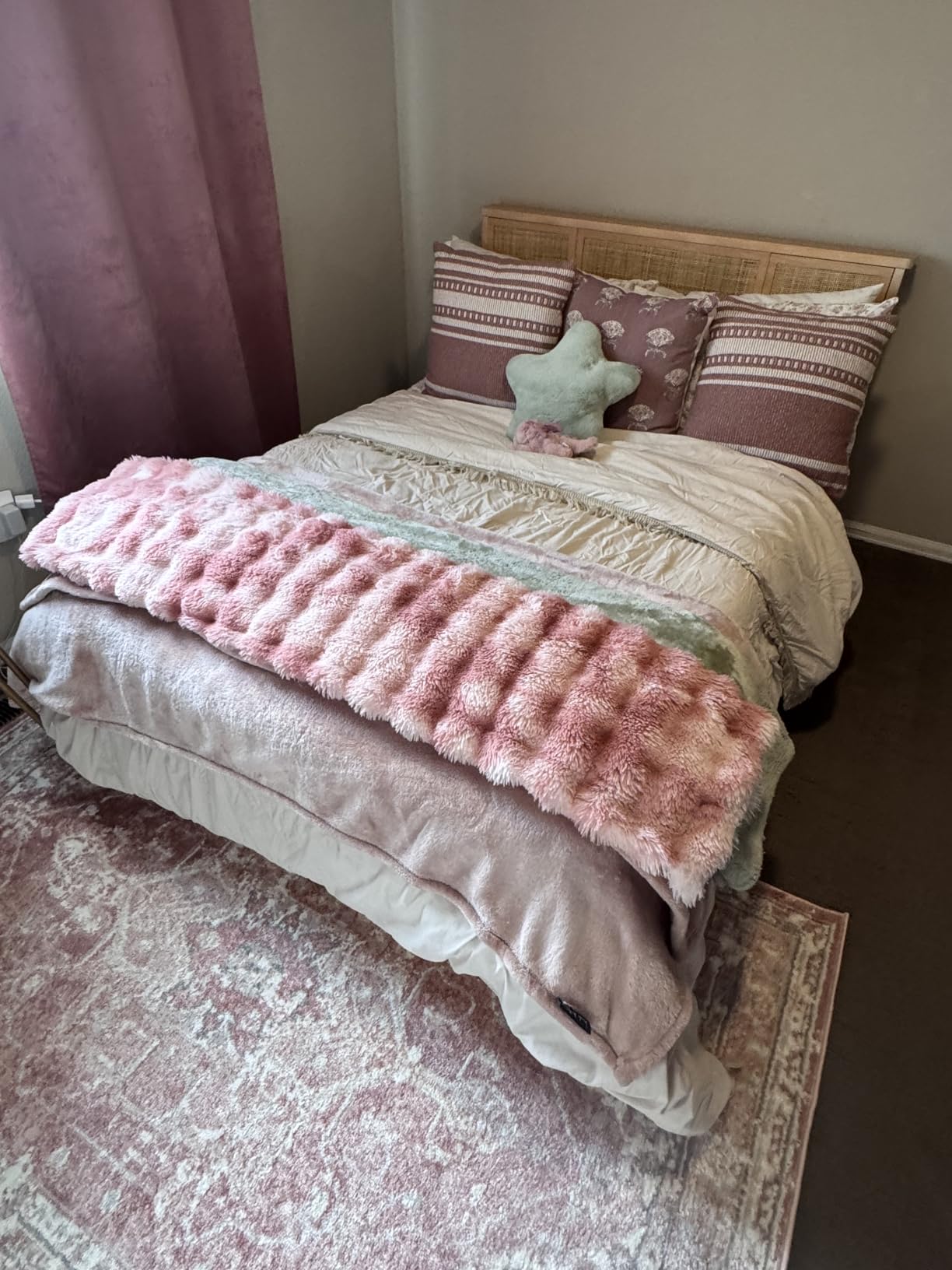 IDEALHOUSE Full Bed Frame with Natural Rattan Headboard, Slats, Bohemian-Style Cane Mattress Support, Strong Metal Base with Resilient Wooden, No Box Spring Needed customer photo 1