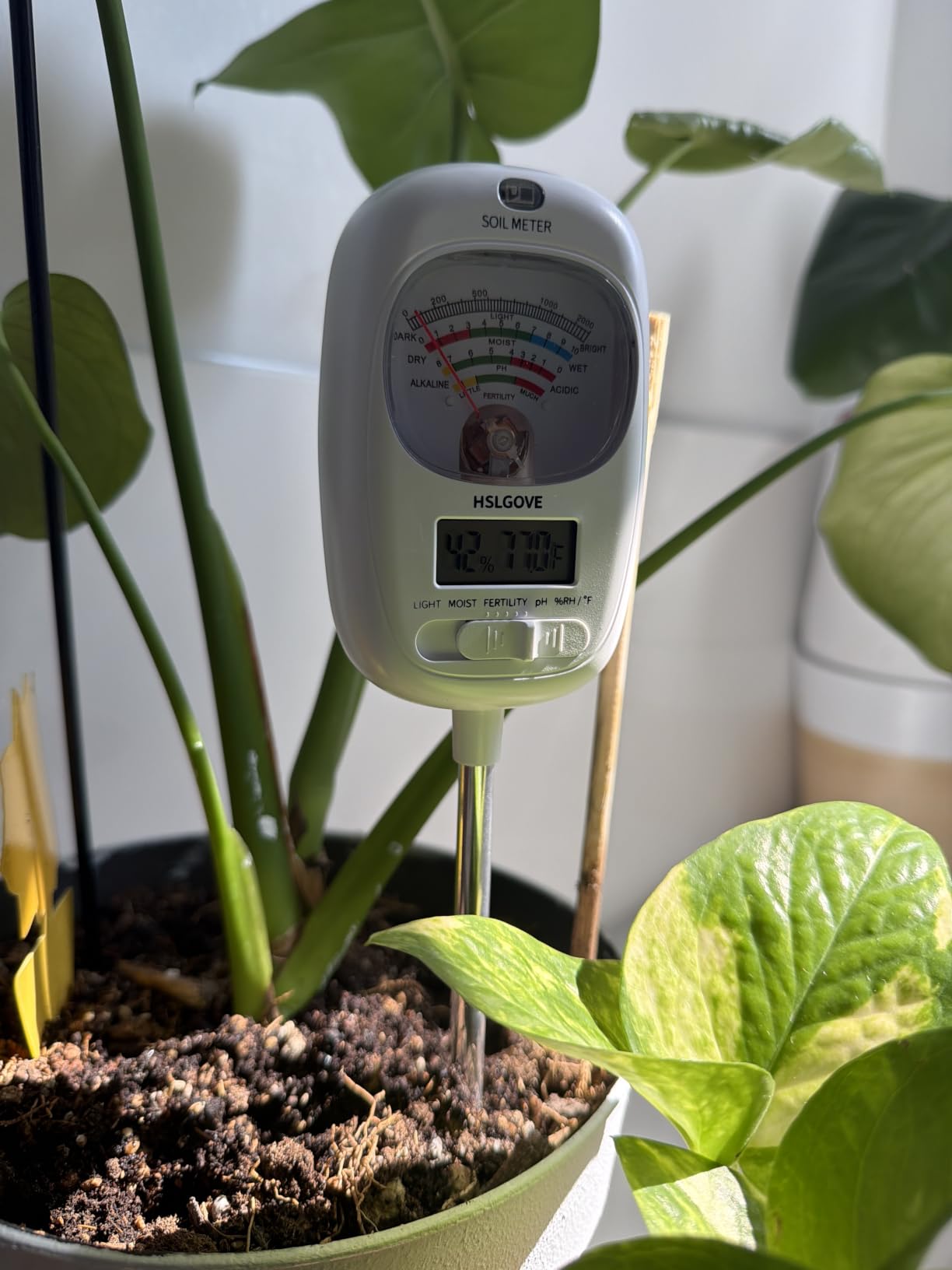 HSLGOVE Soil Test Kit, 7-in-One Soil Moisture Meter/Soil PH Meter/Fertility, Dual Screen Soil Tester w/Digital Soil Temp/Air Temp&Humidity for Plants Gardening,Lawn,Farm Indoor&Outdoor-Lvory White customer photo 1