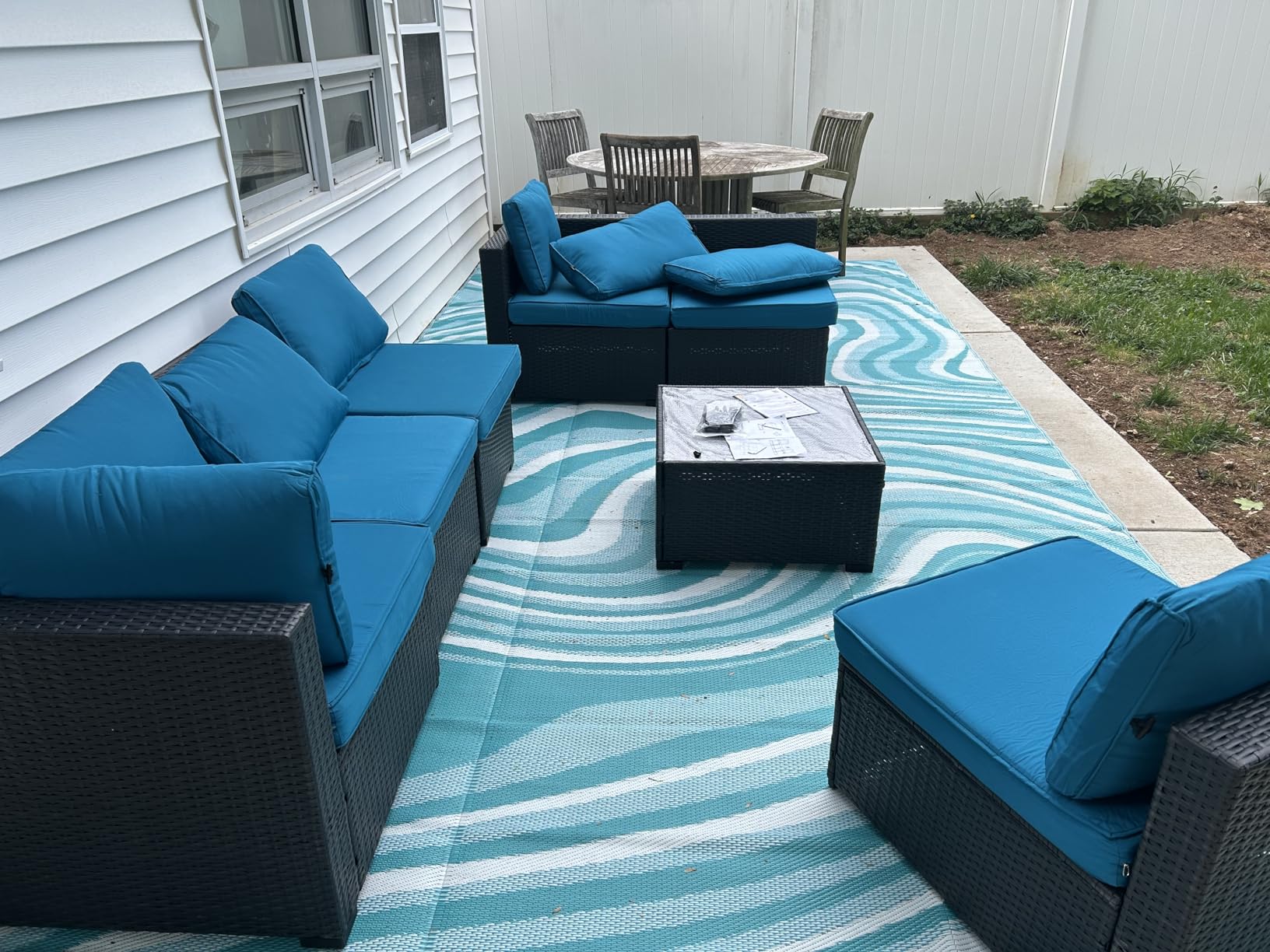 Aoxun Patio Furniture Set, 7 Piece Outdoor Sectional Sofas with Waterproof Cover, Wicker Rattan Outdoor Furniture Patio Conversation Set for Backyard, Garden Peacock Blue customer photo 2