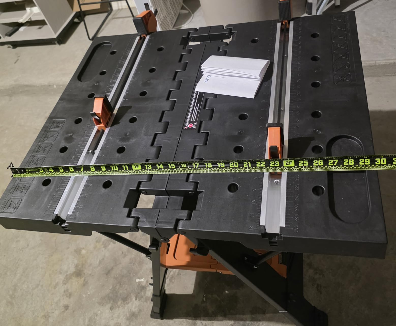 Portable Folding Work Bench Table 2-in-1 with 2 Clamps & 6 Bench Dogs | 500 lbs load capacity, Steel frame & ABS top, 35