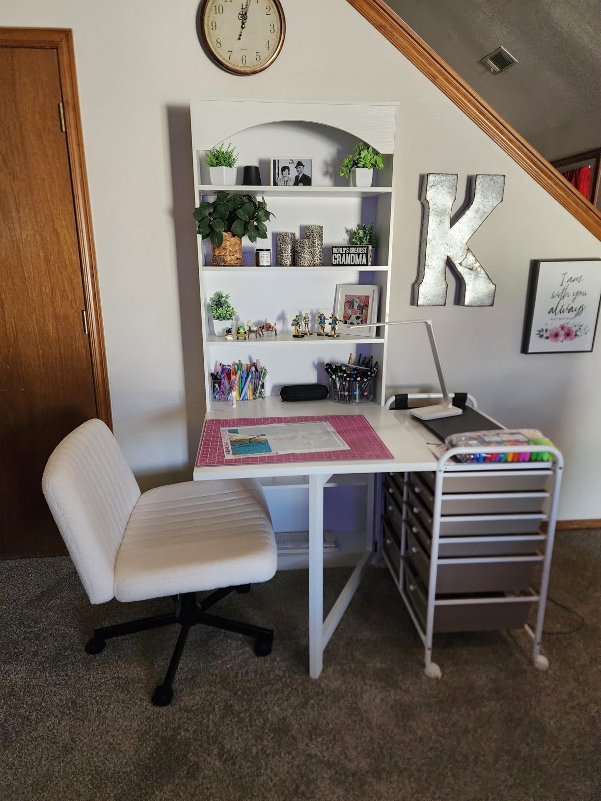 Einhomn Folding Desk with Storage, Space-Saving Foldable Convertible Writing Table, Wall Mount Fold Out Computer Desk, White customer photo 1