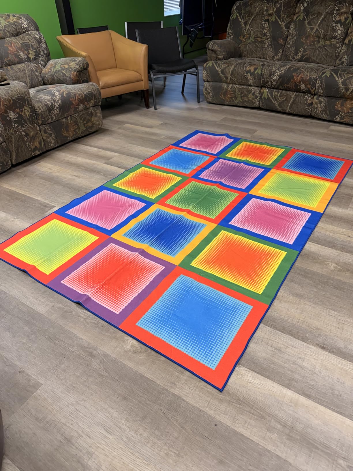 Classroom Rug 7.6x12, Large Classroom Carpet, Multicolor Circle on Black | 24 Seats Educational Area Rug, Non-slip Backing, Flame Resistant Preschool Rug, Teacher rug for Kindergarten Daycare customer photo 2