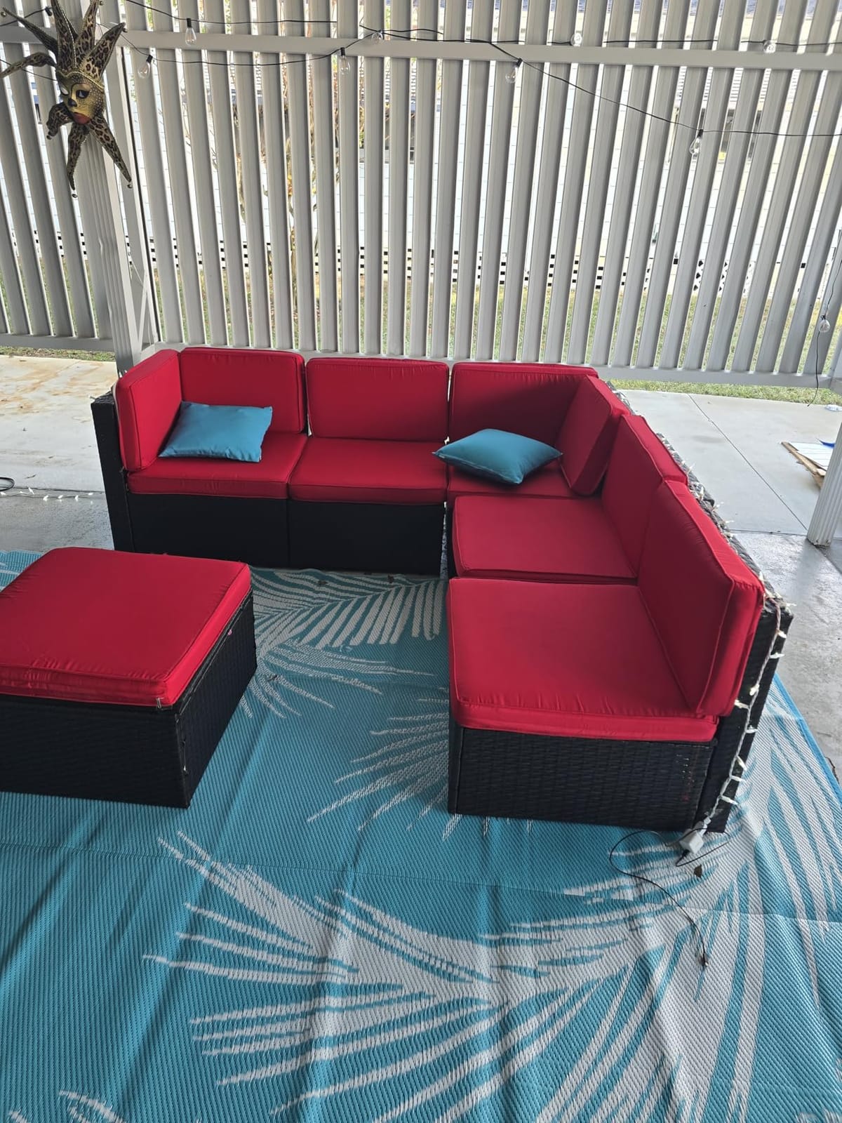 Shintenchi 7 Pieces Patio Furniture Sets Outdoor All-Weather Sectional Patio Sofa Set PE Rattan Manual Weaving Wicker Patio Conversation Set with Glass Table&Ottoman Cushion and Red Pillows, Beige customer photo 1