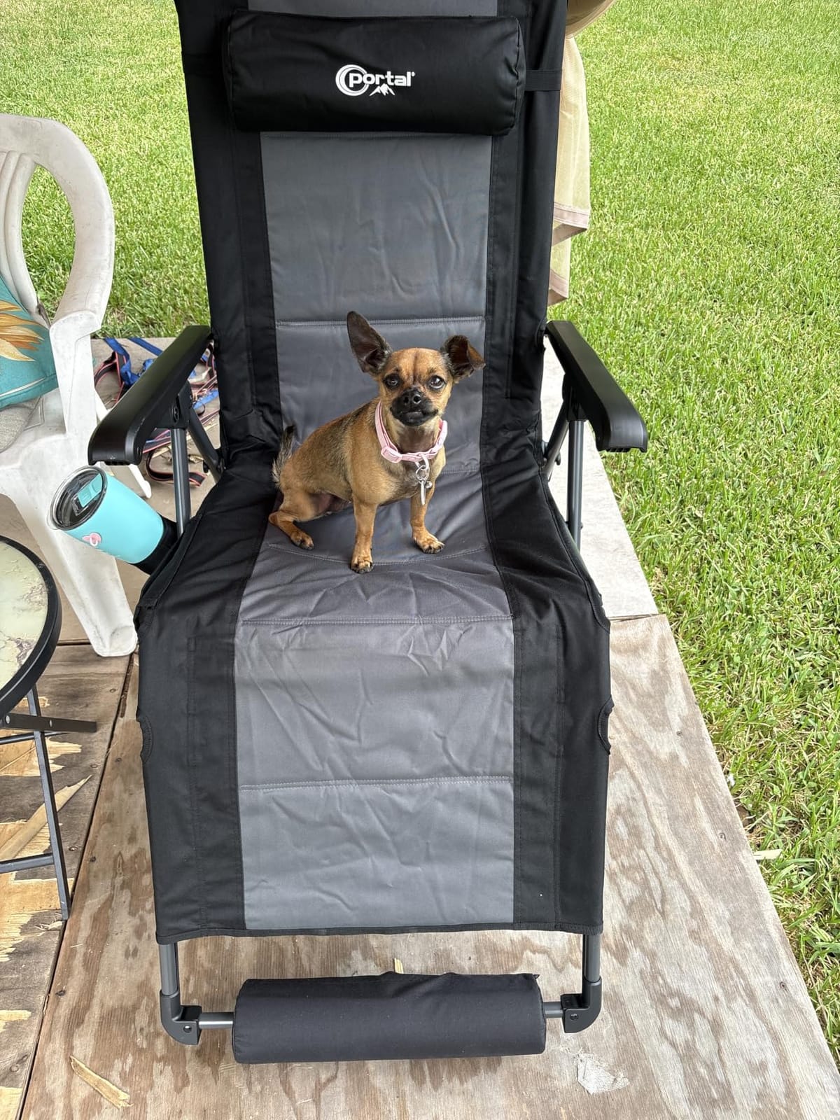 Portal Portable Zero Gravity Chair, Lounge Chair Outdoor Oversized Zero Gravity Chair Folding Lounge Chair with Adjustable Pillows and Cup Holder for Poolside and Lawn, Support 350lbs, Black, 1Pack customer photo 2