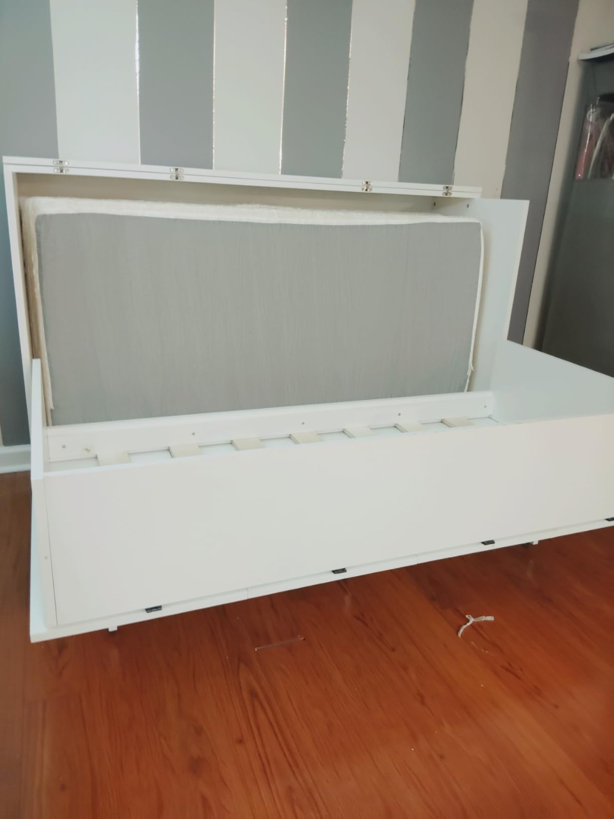 LIVAUVEAD Farmhouse Queen Size Murphy Bed with Charging Station, White | Murphy Bed Queen, Built-in Charging Station, Foldable Bed Design, Fits Queen Size Mattresses, for Guest Room Home Office customer photo 2