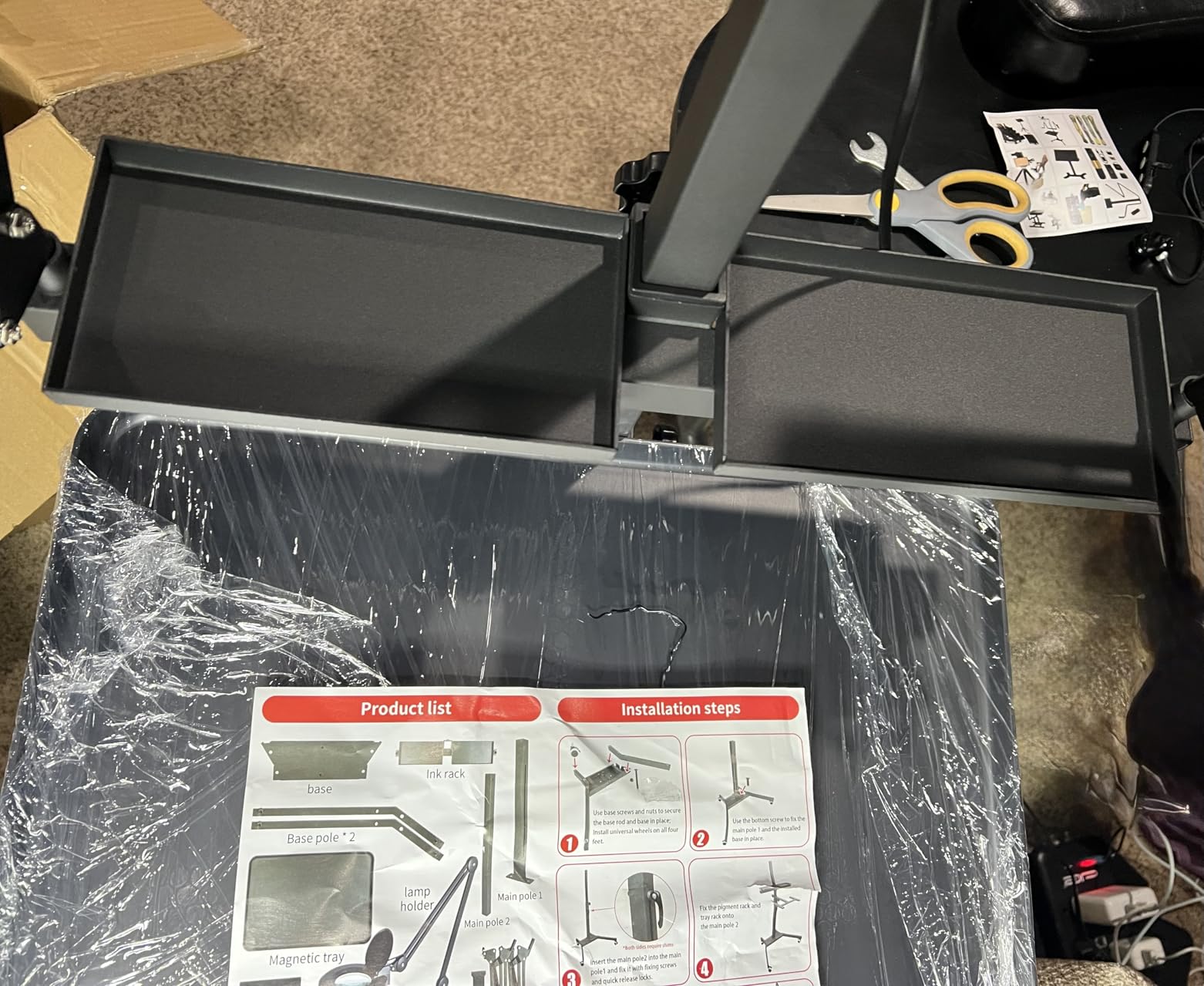 Upgraded Tattoo Workstation, Multi-Functional with Power Strip, Tattoo Lamp, Lighted Dual-Holder Tattoo Tray Cart, Adjustable Height Magnetic Tray (Black semi-Circular lamp) customer photo 2