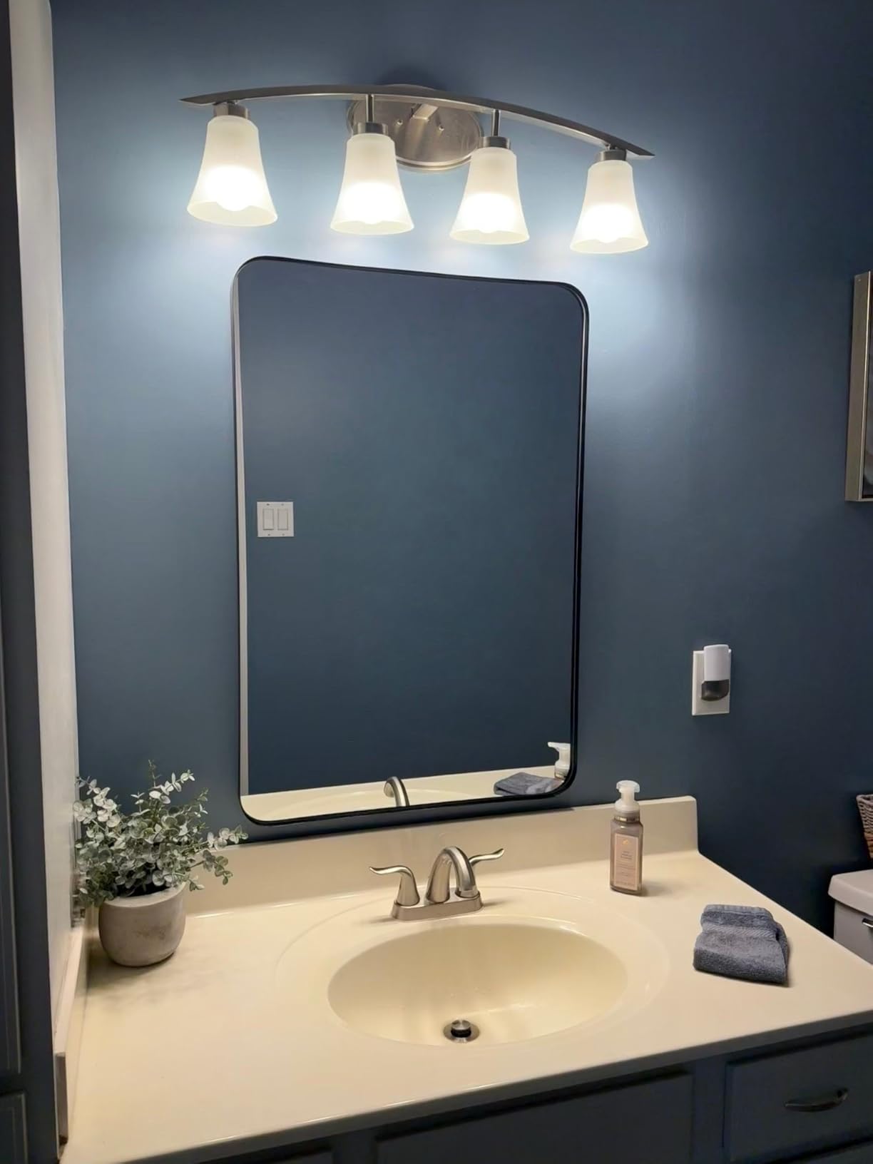 Sweetcrispy Bathroom Wall Mirror, 36x24 Inch Mirror for Over Sink, Black | Modern Wall Mount Vanity Mirror, Rounded Rectangle with Matte Brush Metal Framed, for Home Decor, Living Room, Bedroom customer photo 1