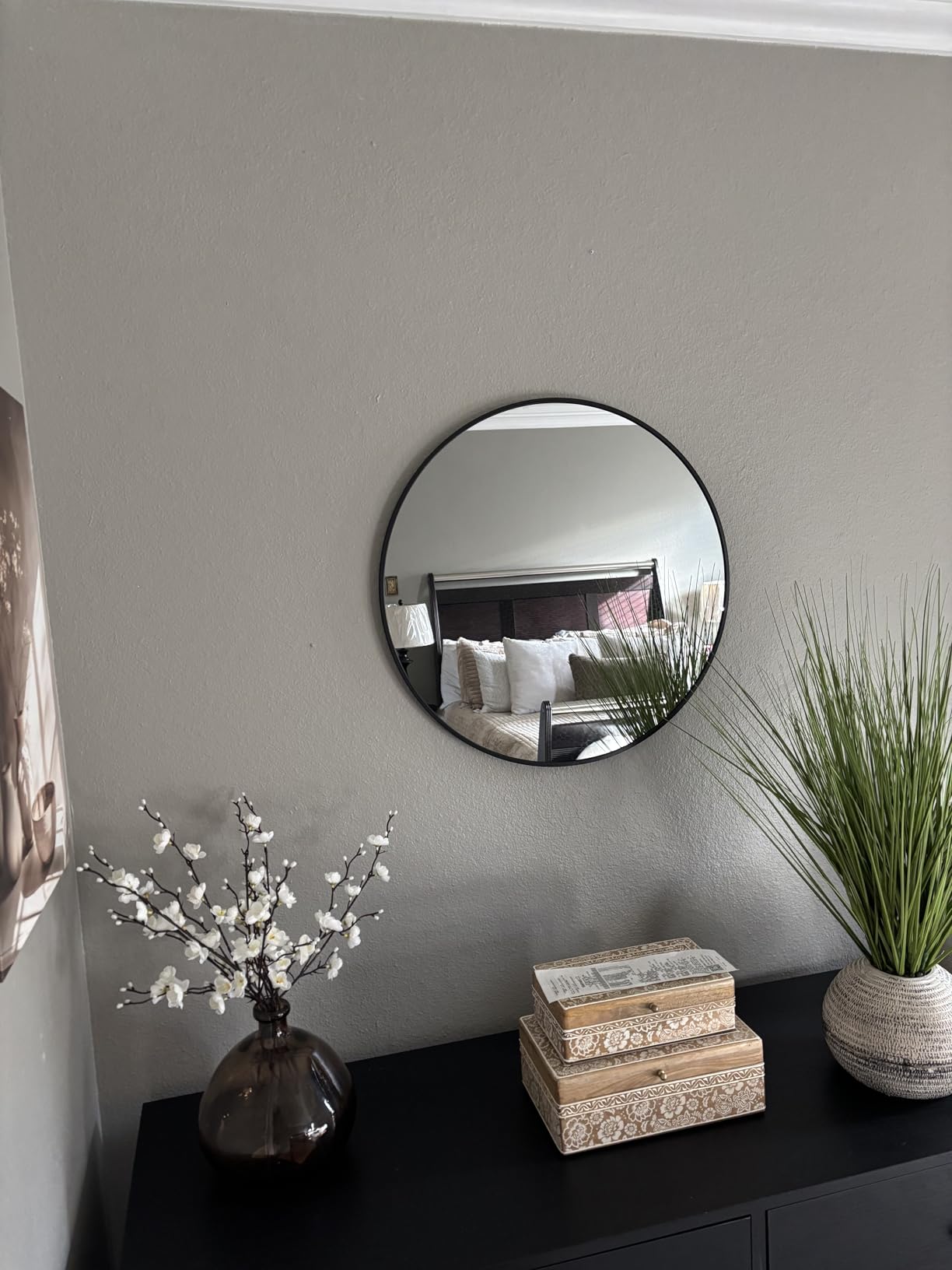 Sweetcrispy Bathroom Wall Mirror, 36x24 Inch Mirror for Over Sink, Black | Modern Wall Mount Vanity Mirror, Rounded Rectangle with Matte Brush Metal Framed, for Home Decor, Living Room, Bedroom customer photo 2