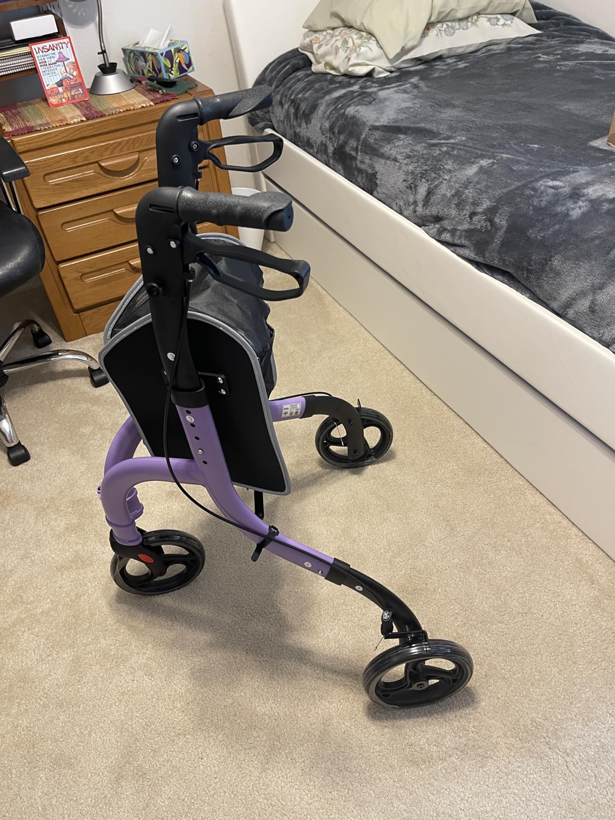 HOMLAND Foldable 3 Wheel Walkers for Seniors, Lightweight 10.4 lbs | with Cane & Cup Holder, Height Adjustable, 8'' big wheel, Lavender customer photo 1