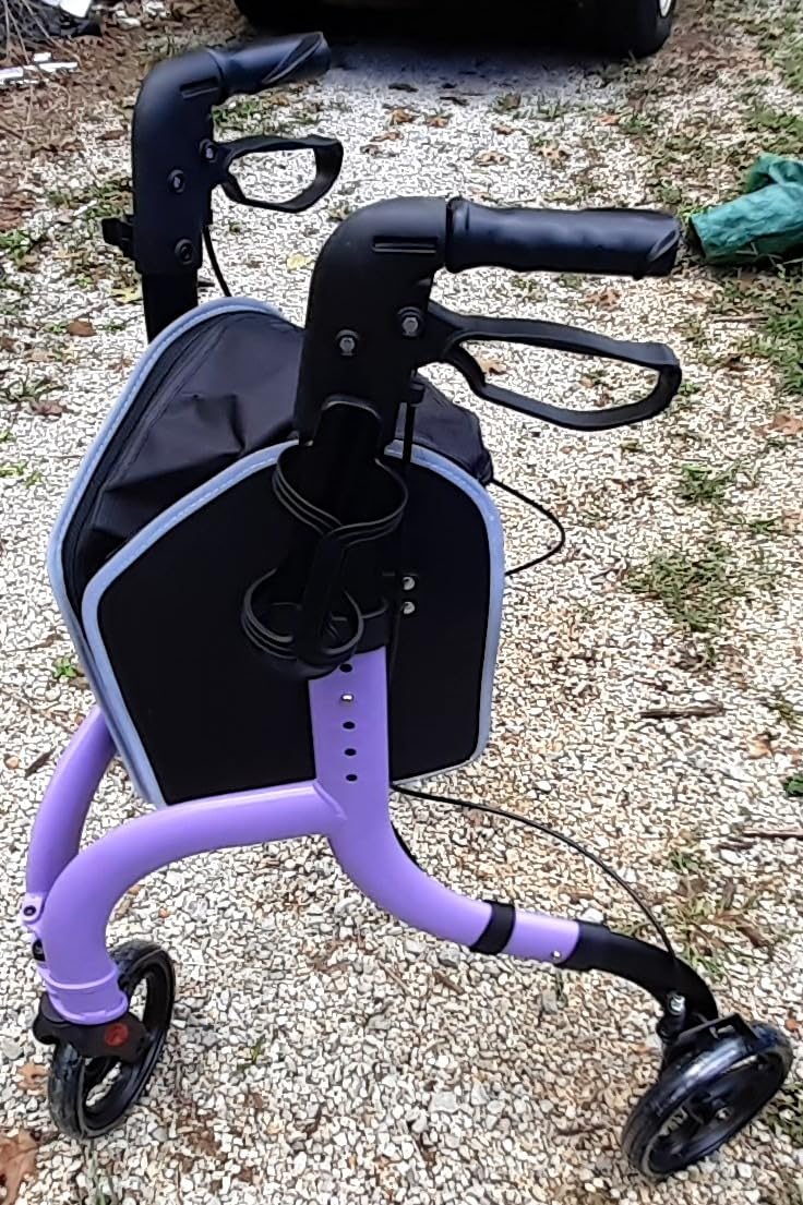 HOMLAND Foldable 3 Wheel Walkers for Seniors, Lightweight 10.4 lbs | with Cane & Cup Holder, Height Adjustable, 8'' big wheel, Lavender customer photo 2