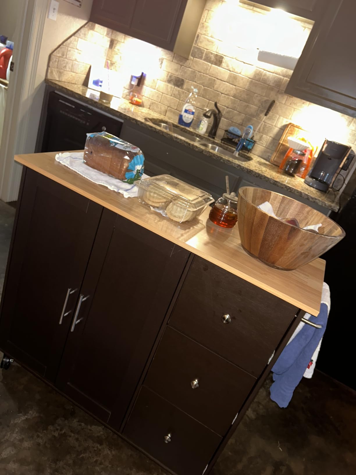 Shintenchi Kitchen Island with Folding Drop Leaf, Rolling Island Table with Storage, Kitchen Cabinet on Wheels with Seating Area for Kitchen, Bar Cart with Cabinet, White customer photo 2