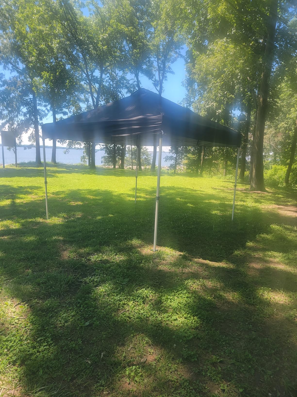 WEIZE 10x10 Pop Up Canopy Tent, 1-Button Push Setup Canopy Tent, Adjustable Height Instant Portable Shelter, Portable Roller Bag, Easy Outdoor Sun Shade for Events, 4 Weight Bags, Blue customer photo 1