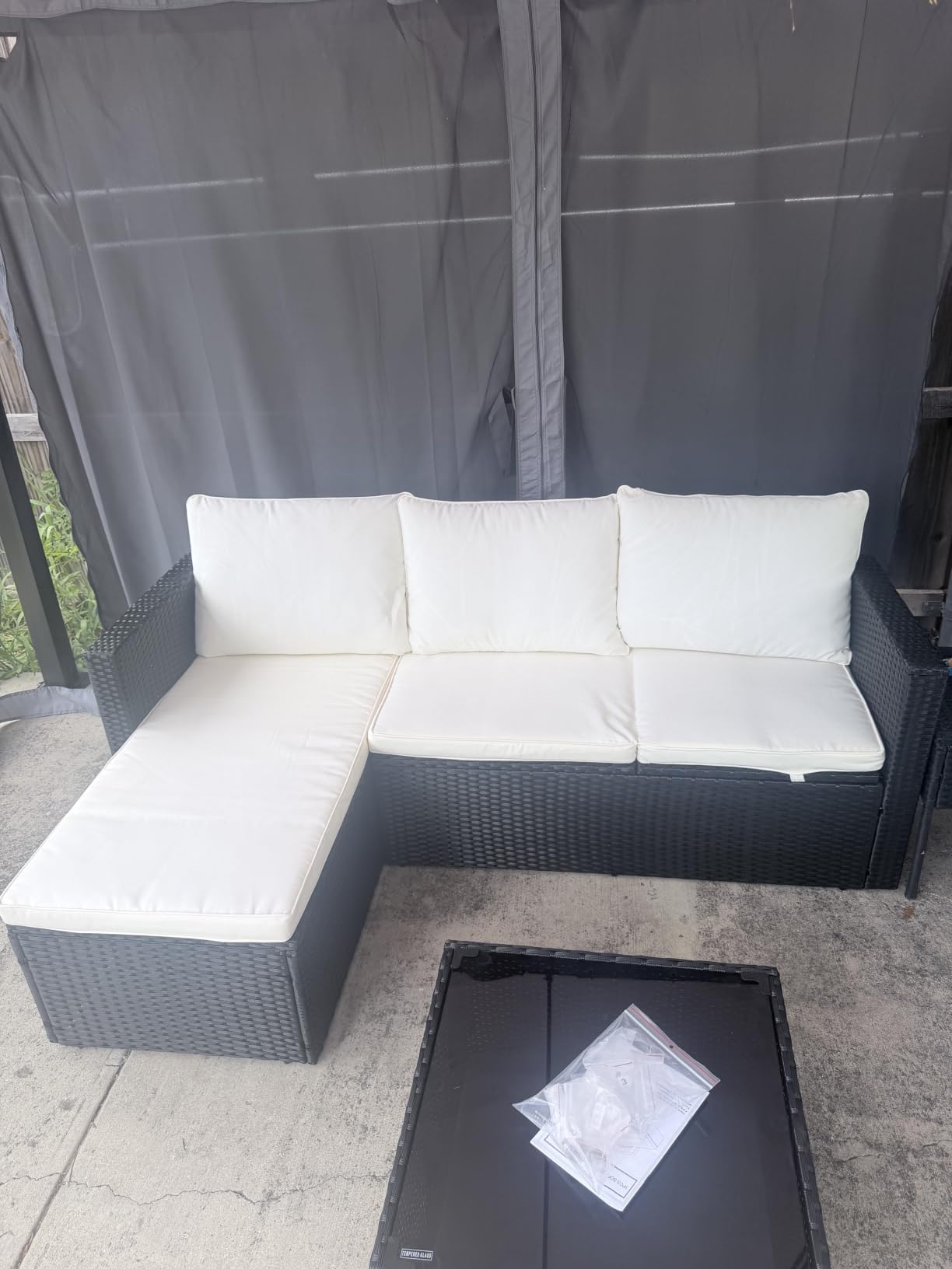 Shintenchi 4 Pieces Patio Furniture Set, 2-in-1 Convertible Sectional Sofa & Chaise Lounge, All-Weather Wicker Rattan Sofa Couch with Cushions & Coffee Table for Yard, Garden, Porch, Poolside (Gray) customer photo 1