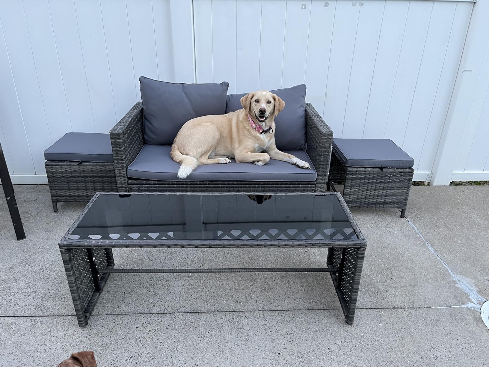 Shintenchi 4 Pieces Patio Furniture Set, 2-in-1 Convertible Sectional Sofa & Chaise Lounge, All-Weather Wicker Rattan Sofa Couch with Cushions & Coffee Table for Yard, Garden, Porch, Poolside (Gray) customer photo 2