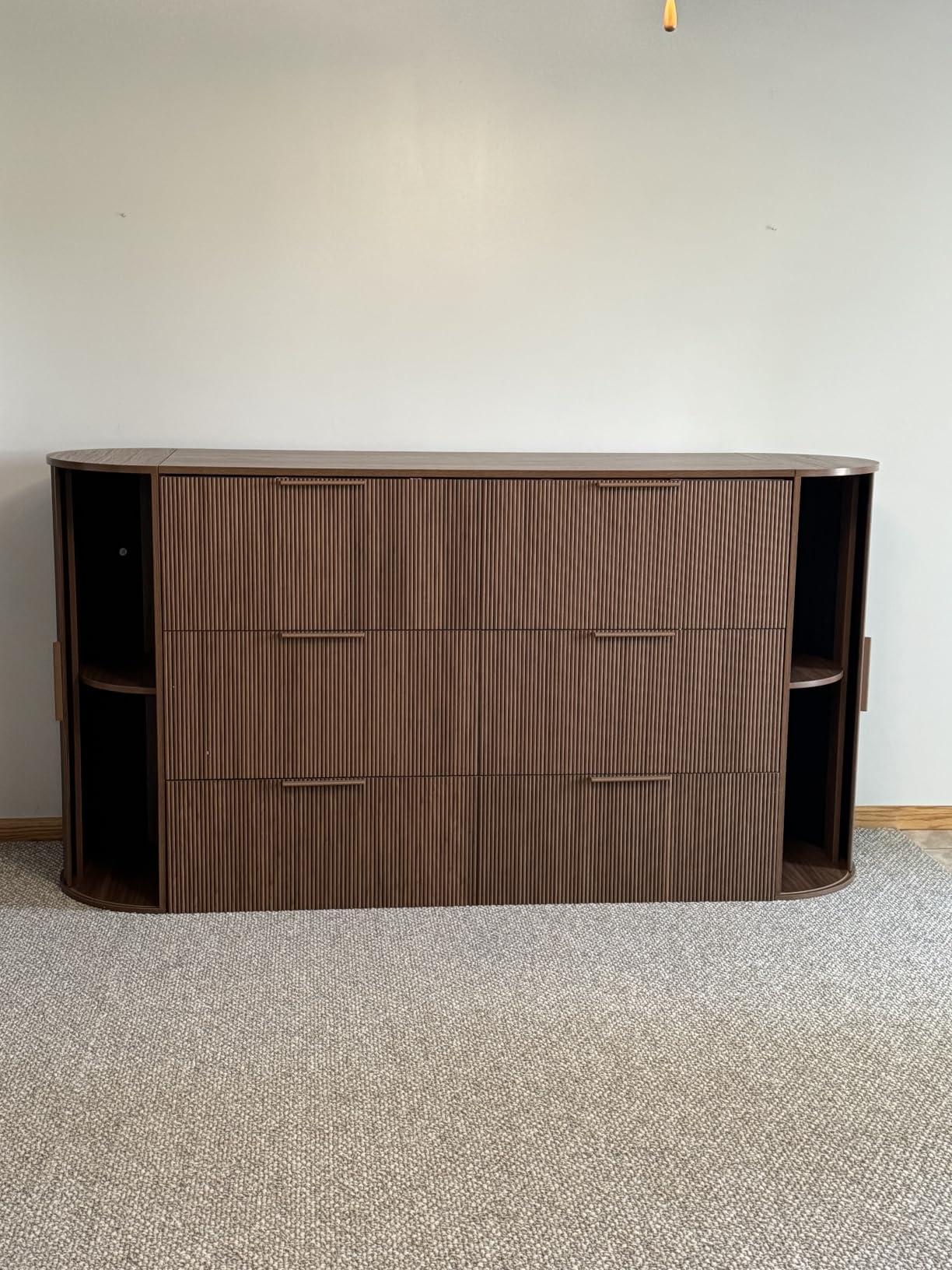 AMERLIFE Queen Murphy Bed with Storage & Sliding Tambour Door | Natural Oak Cabinet Bed, Modern Cabinet, Bedside Shelves, Curved Fluted Design, Charging Station, Guest Room & Home Office customer photo 2