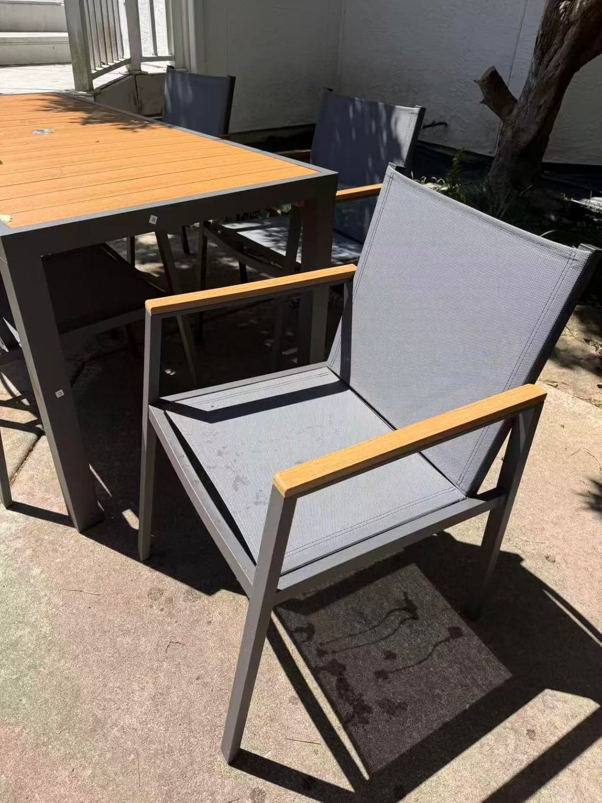 Outdoor Dining Set, 7 Piece Aluminum Patio Table and Chairs Set, All Weather Patio Dining Furniture Set with Umbrella Hole for Backyard, Deck, Poolside (Gray-Teak) customer photo 1