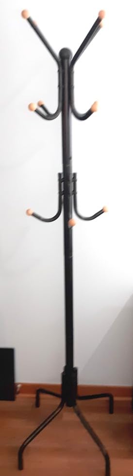 SONGMICS Coat Rack Freestanding with 16 Hooks, Metal Coat Tree Stand with 4 Adjustable Feet, Clothes Hanger Stand for Entryway Bedroom Living Room Hallway Office, Ink Black URCR083BH01S customer photo 2