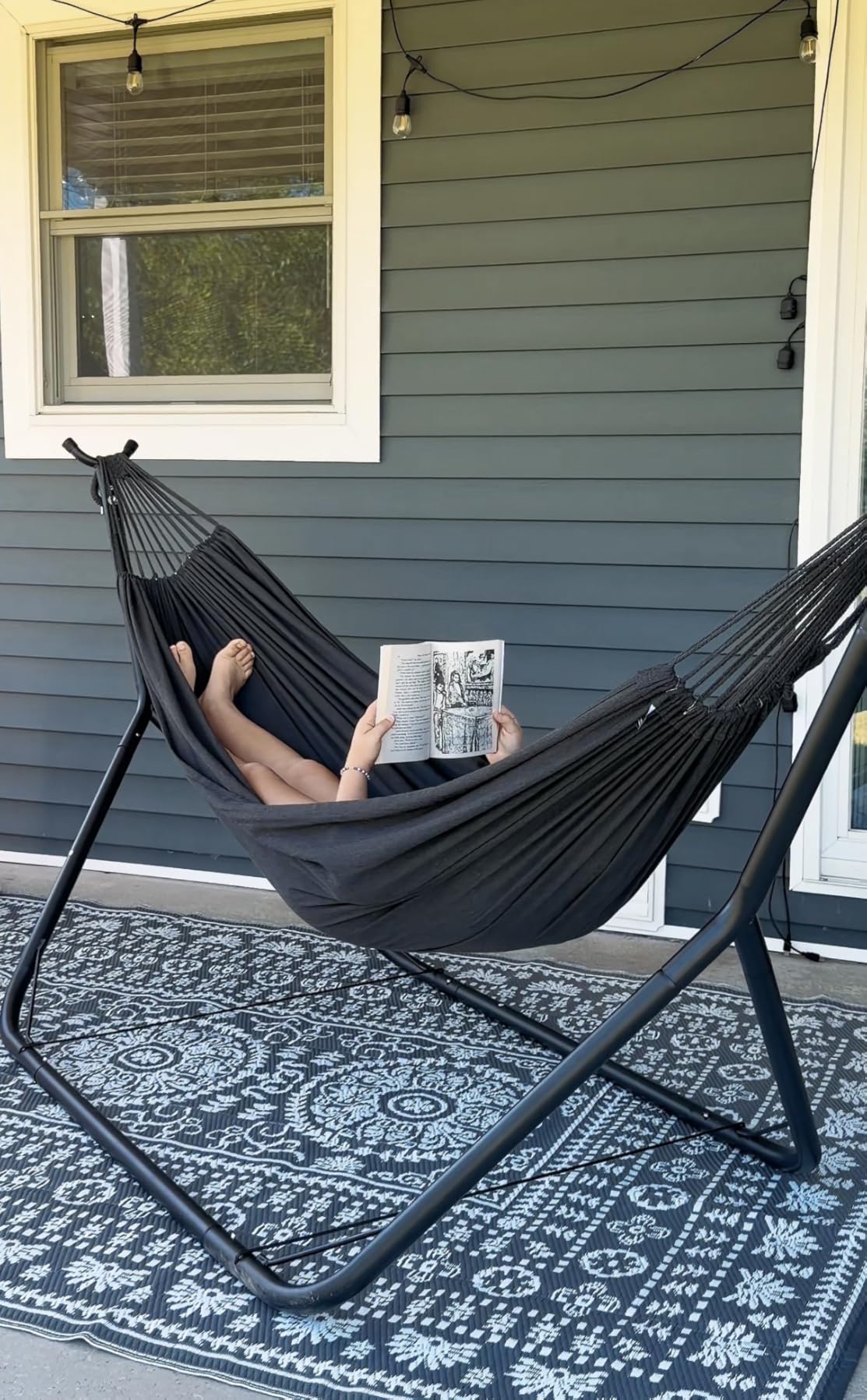 ANOW Portable Space Saving Heavy-Duty Steel Stand for 10FT Hammock, Black customer photo 2