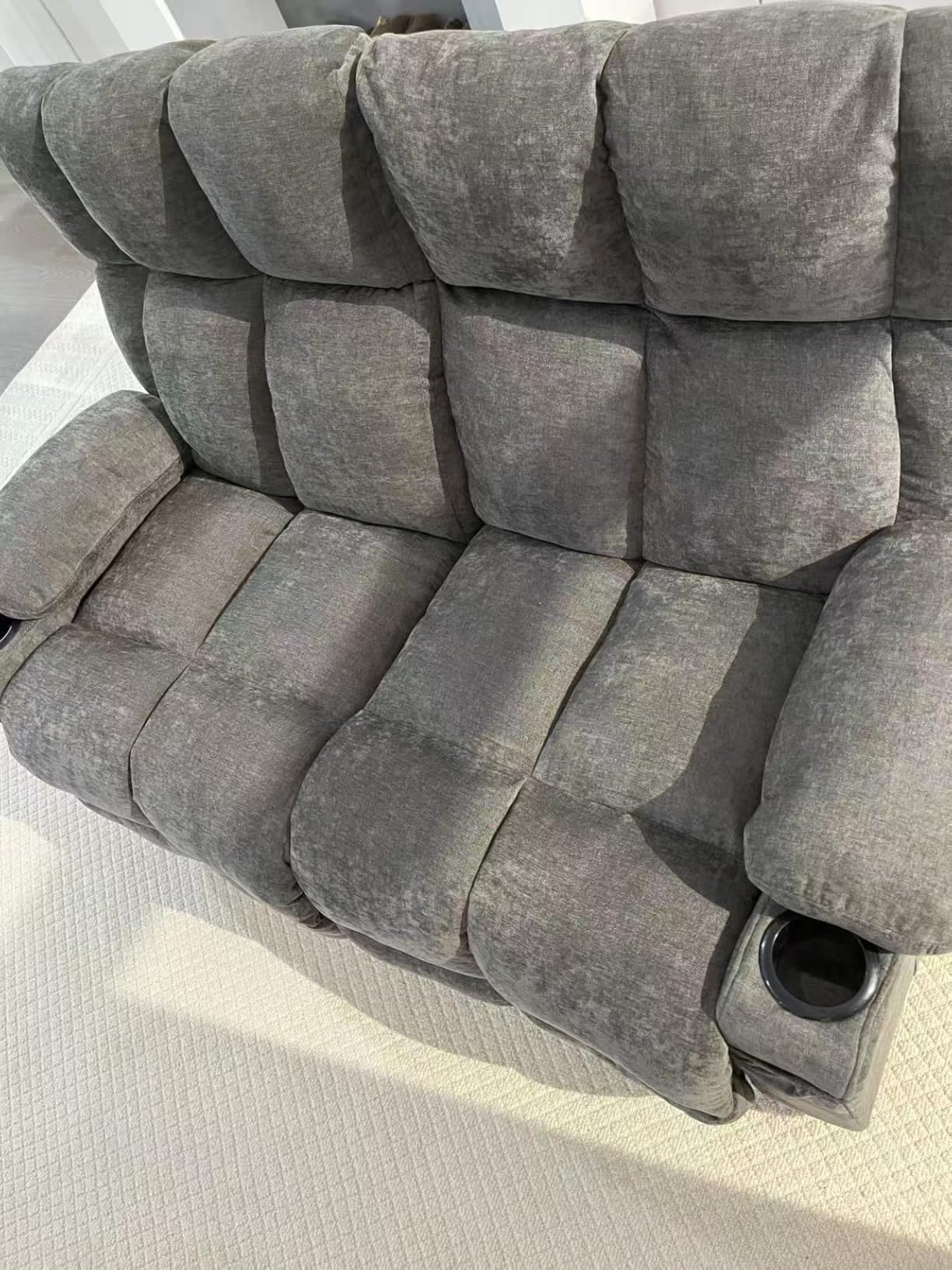 Oversized Loveseat Recliner Sofa, Double Recliner, Big Large Reclining Sofa with Cup Holders & Side Pockets, Traditional 2-Seater Manual Recliner Couch for Living Room, RV, Home Theater (Fabric,Grey) customer photo 1