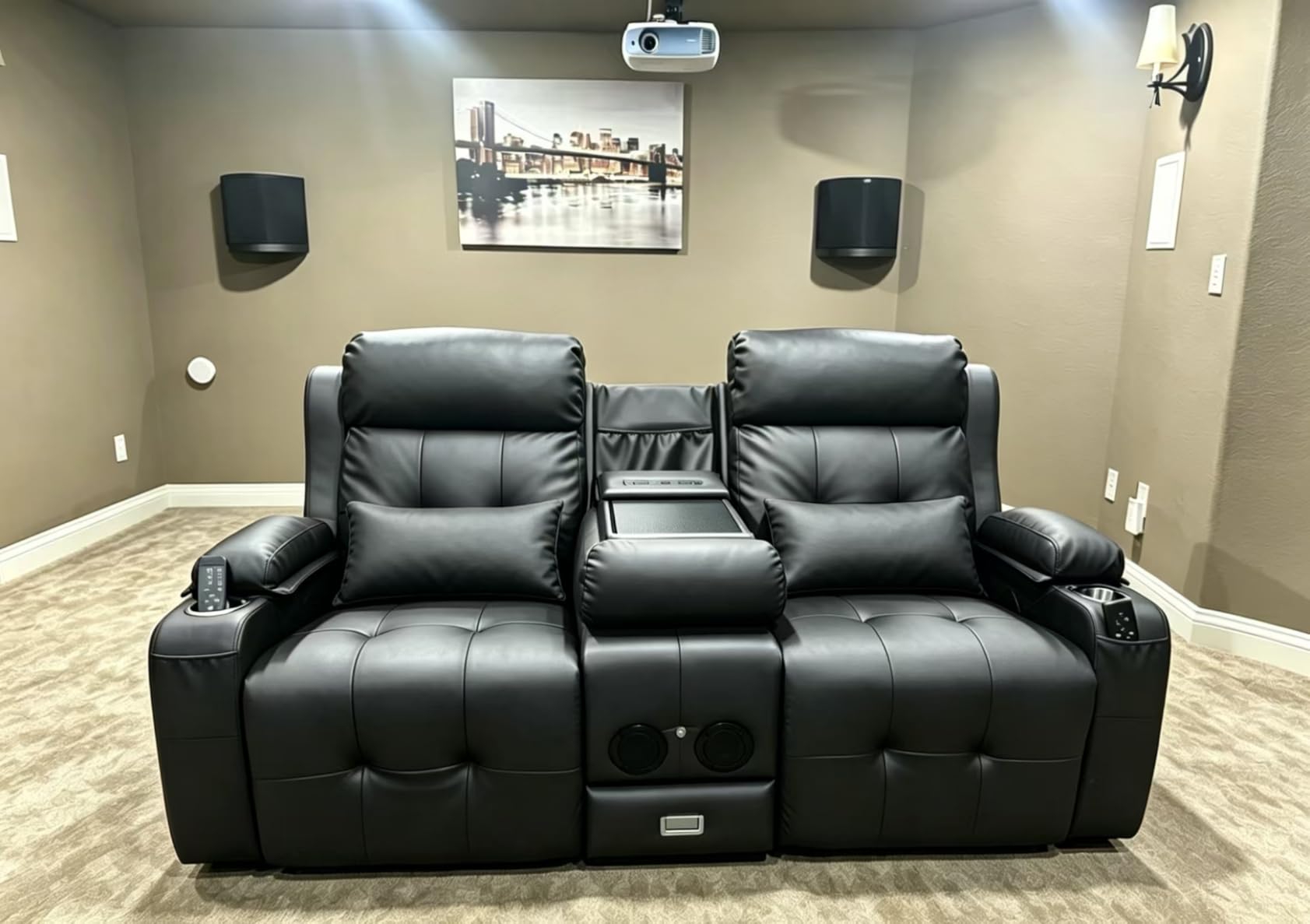 Home Theater Seating, 3 Seat Power Loveseat Recliner Sofa with Heat Massage | Wall Hugger Reclining Loveseat with USB, RV Couch with LED Lights, Flip Backrest, Cup Holders for Movie Theater, Gaming Room customer photo 2