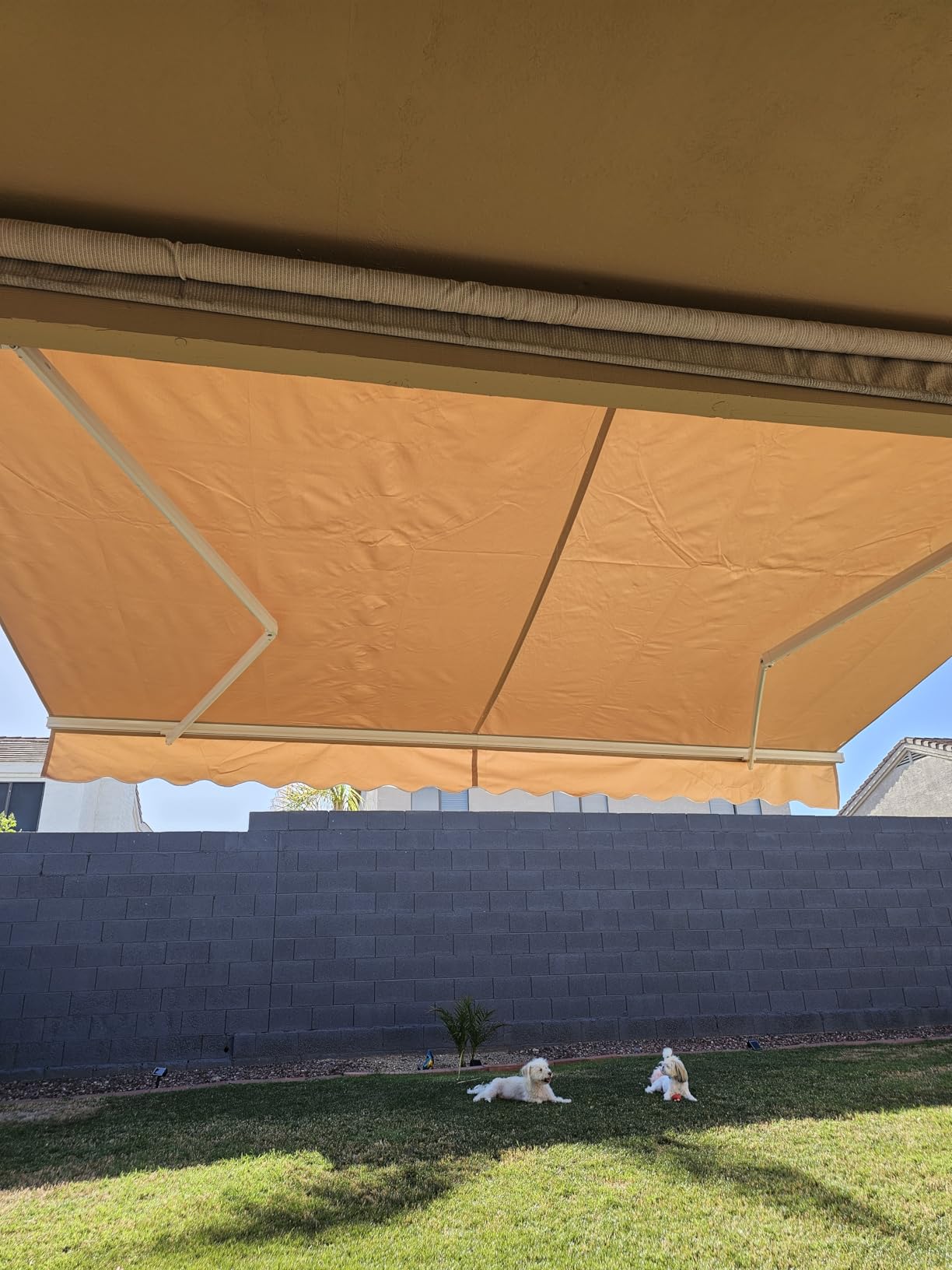 VEVOR Electric Retractable Awning, 14.1' x 9.8' Motorized Patio Awning | Sunshade Shelter with Remote Controller/Manual Crank Handle, Waterproof Polyester Fabric for Outdoor Deck, Balcony Yard Gray customer photo 2