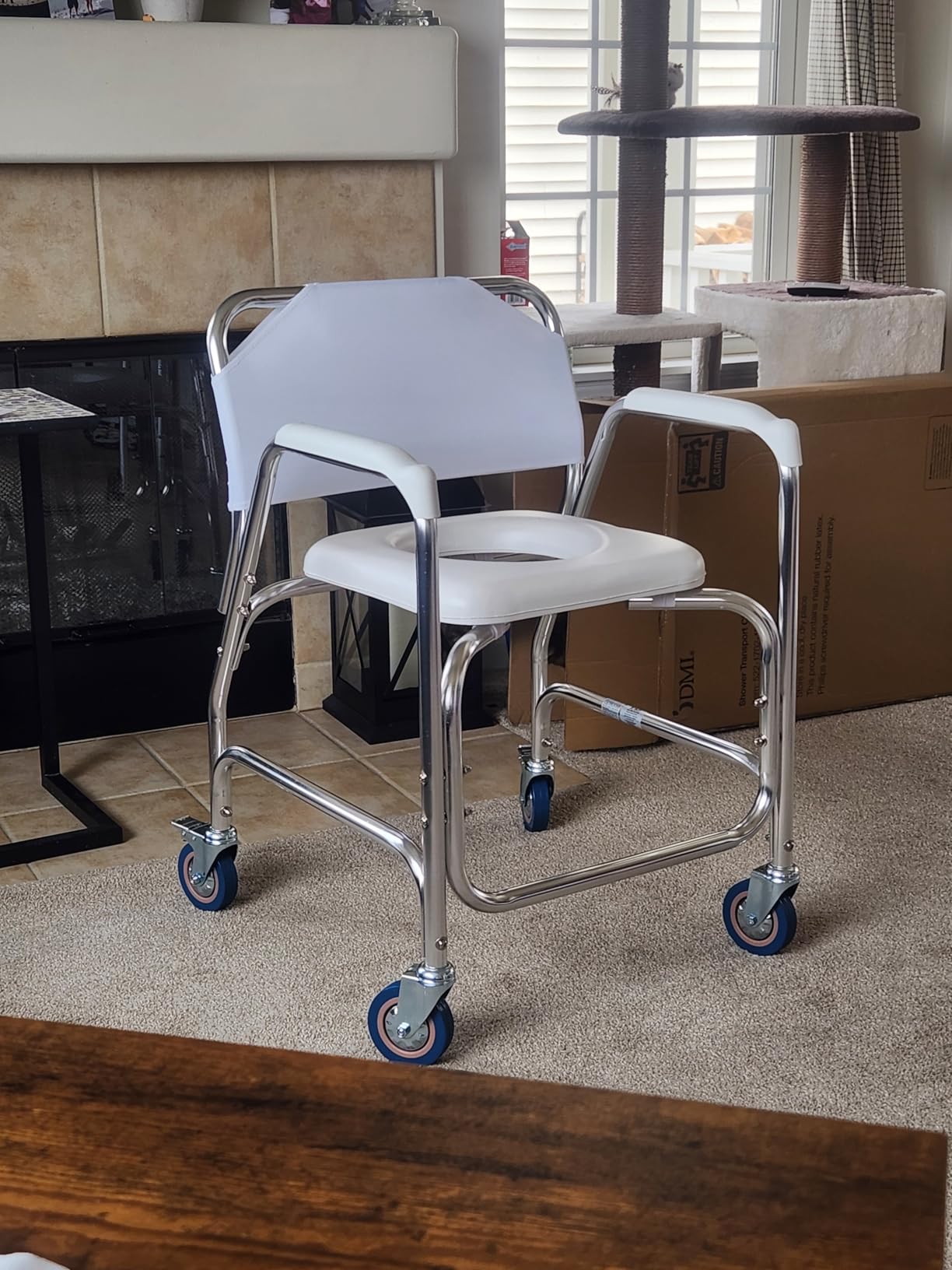 DMI Rolling Shower Chair, Commode, Transport Chair, FSA Eligible, Rolling Bathroom Wheelchair for Handicap, Elderly, Injured or Disabled, 250 Lb. Weight Capacity, Aluminum Frame, White customer photo 2