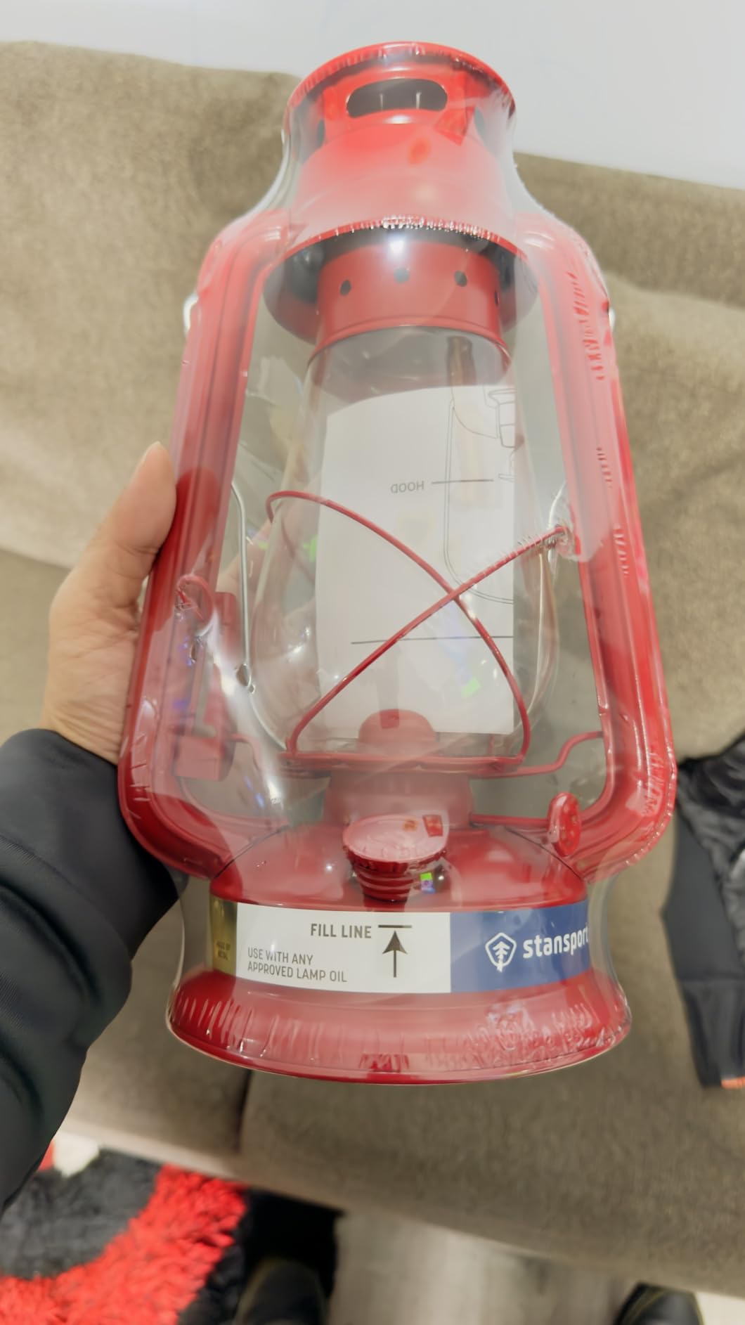 Stansport Hurricane Lantern - Classic Metal Kerosene Oil Lamp with Glass Globe and Adjustable Wick - Portable Emergency Lighting, Red customer photo 2