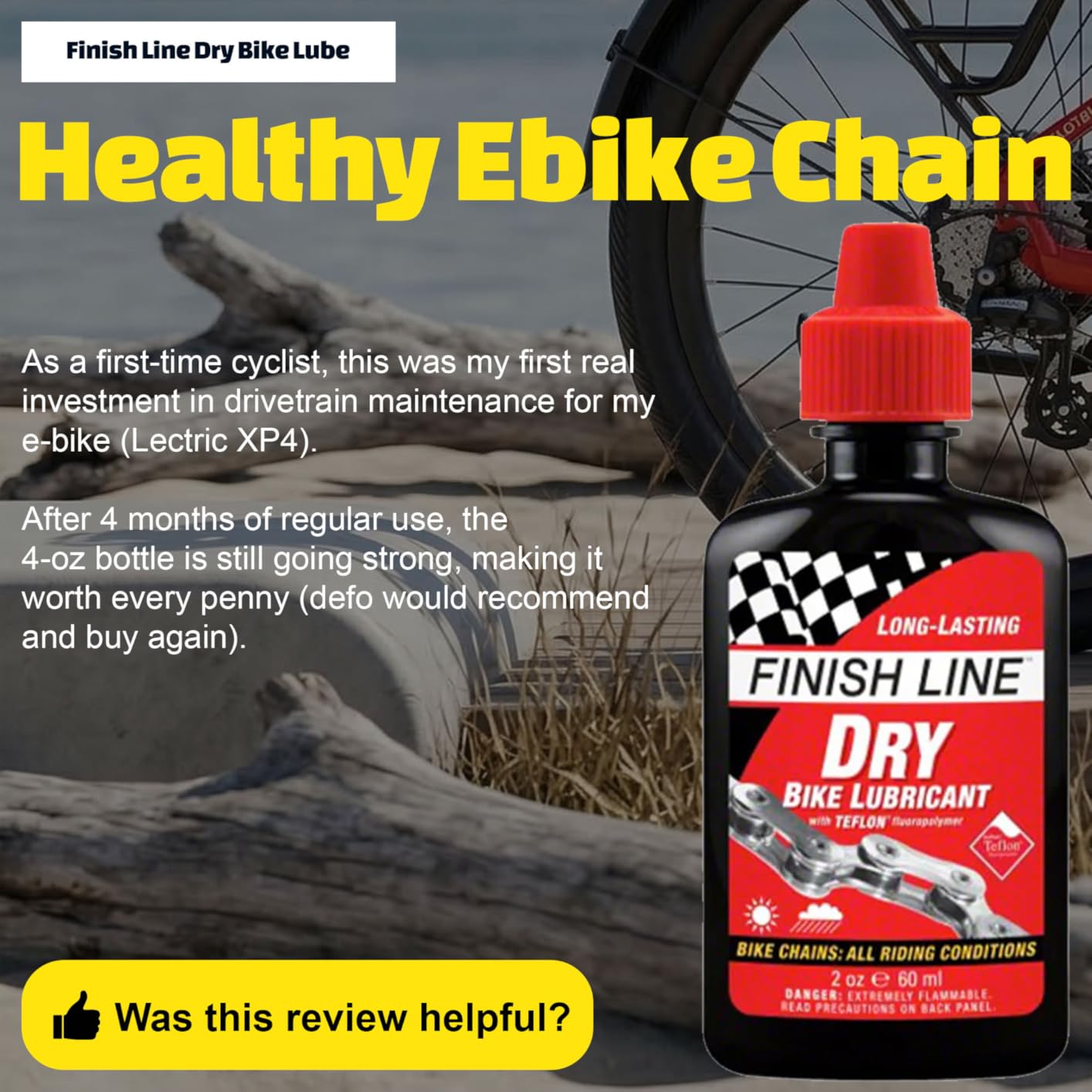 Finish Line Dry Bike Chain Lube - Ceramic Dry-Film Lubricant - Dirt & Dust Resistant customer photo 1