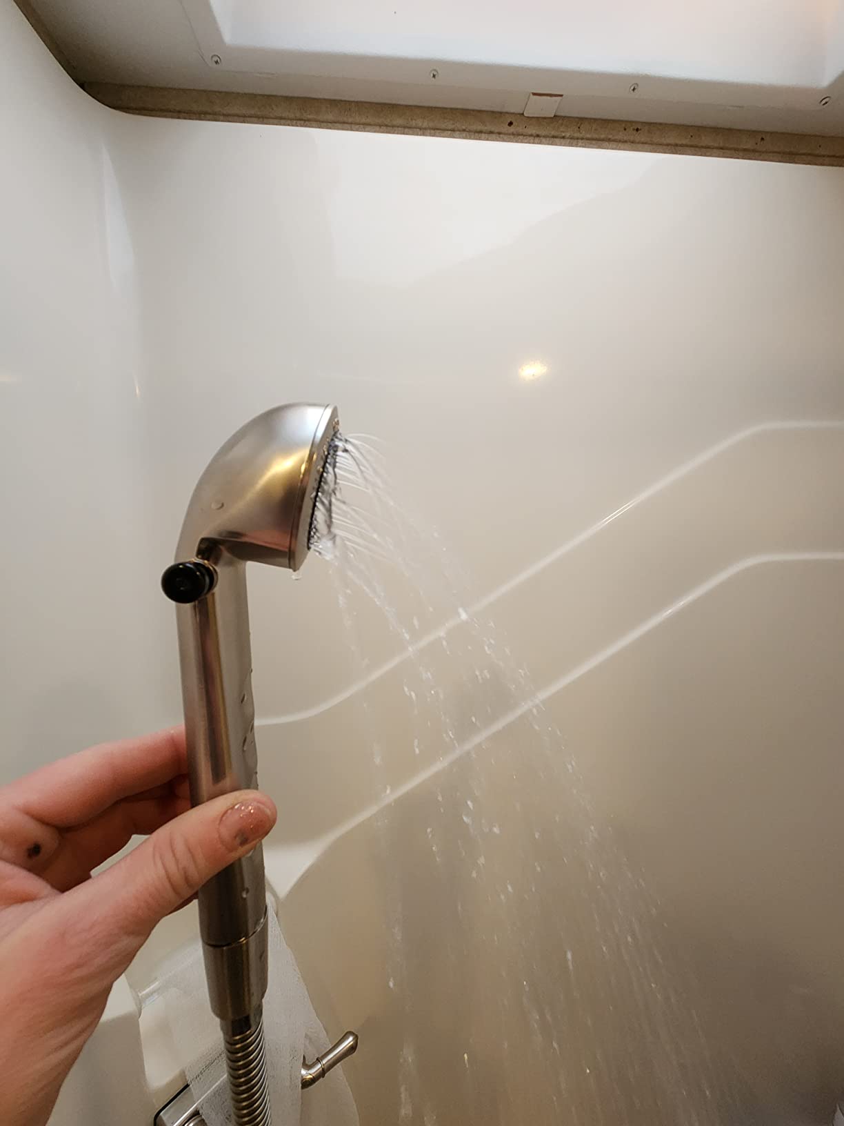 Dura Faucet DF-SA130-ORB RV Shower Head 60-inch Hose (Oil Rubbed Bronze) | Water-saving trickle switch stretches your fresh-water tank. Fits standard RV shower hoses. customer photo 2
