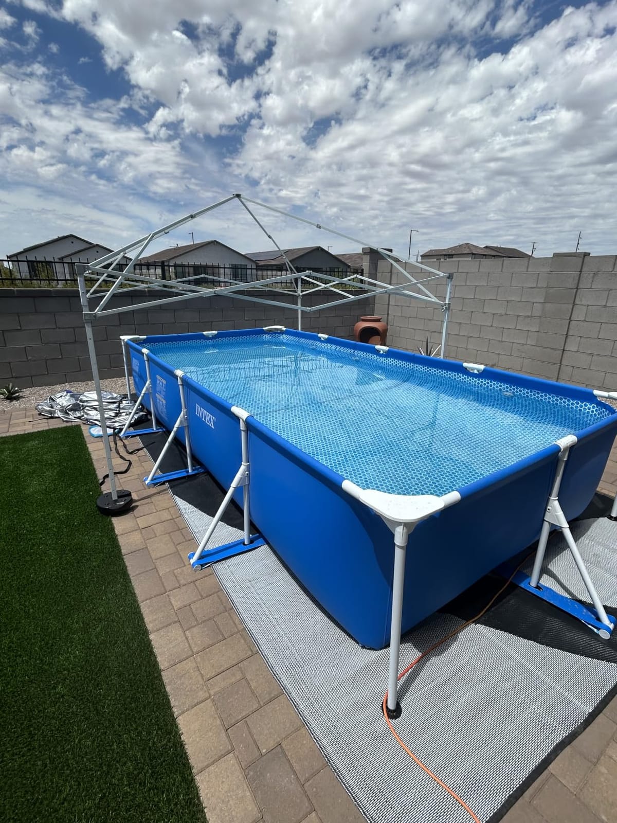 INTEX Rectangular Frame 7 ft 2 in x 4 ft 11 in x 23 in Above Ground Pool, Swimming Pool with Steel Frame, Pump Not Included customer photo 1