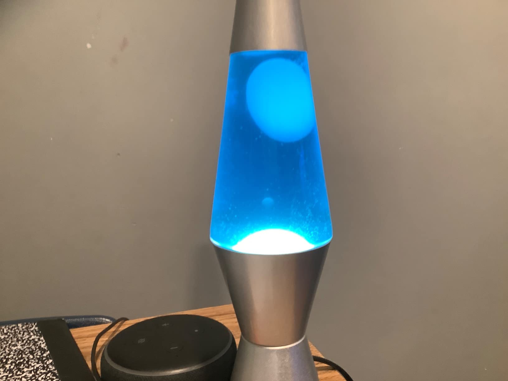 1953 Silver Base Lamp with White Wax in Blue Liquid, 11.5