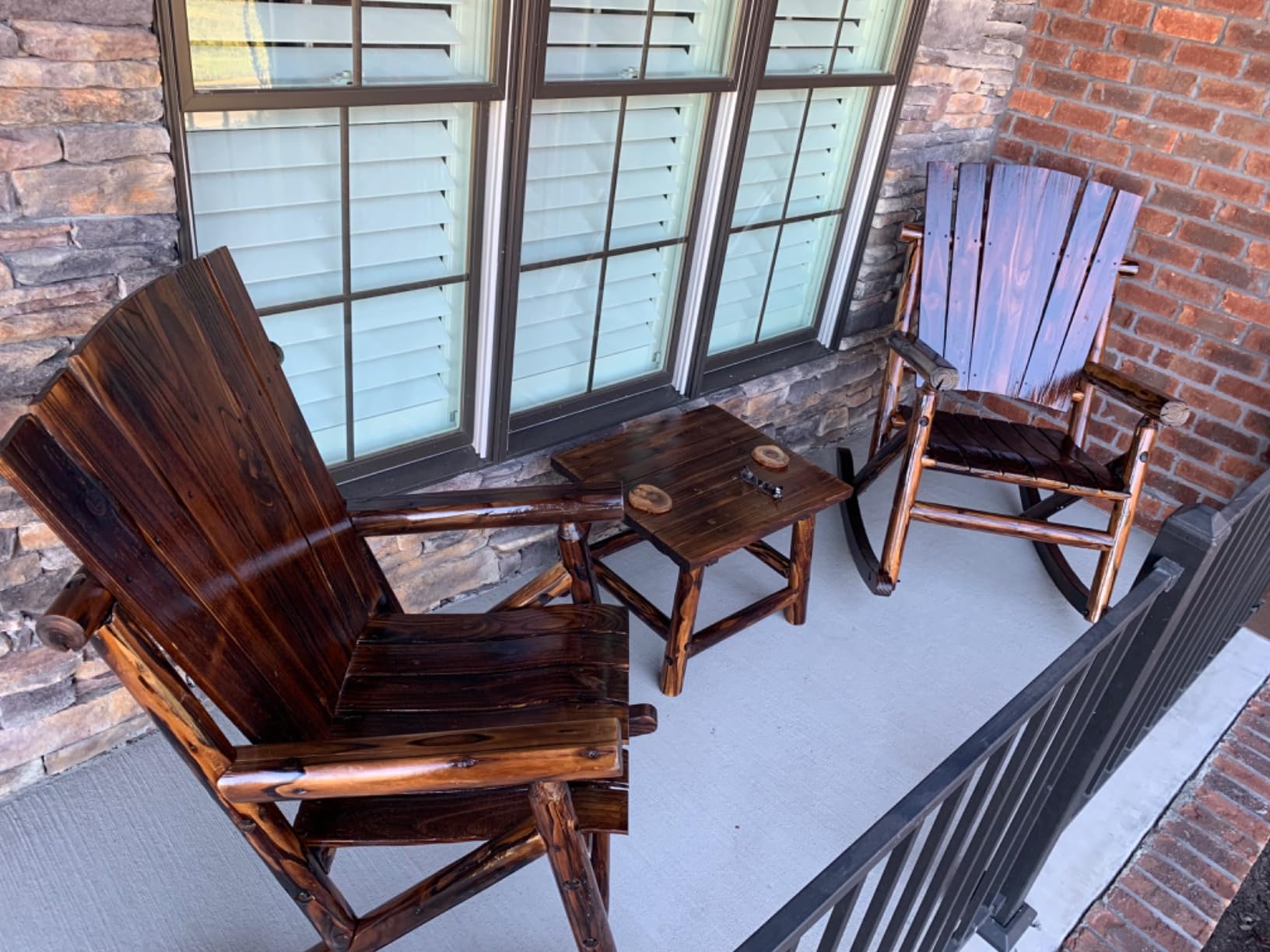 LEIGH COUNTRY Char-Log Single Rocker, Adult Outdoor Indoor Wood Rocking Chair, Solid Pine and Fir Construction, Brown Finish for Porch, Patio, Cabin, Comfortable Design customer photo 1