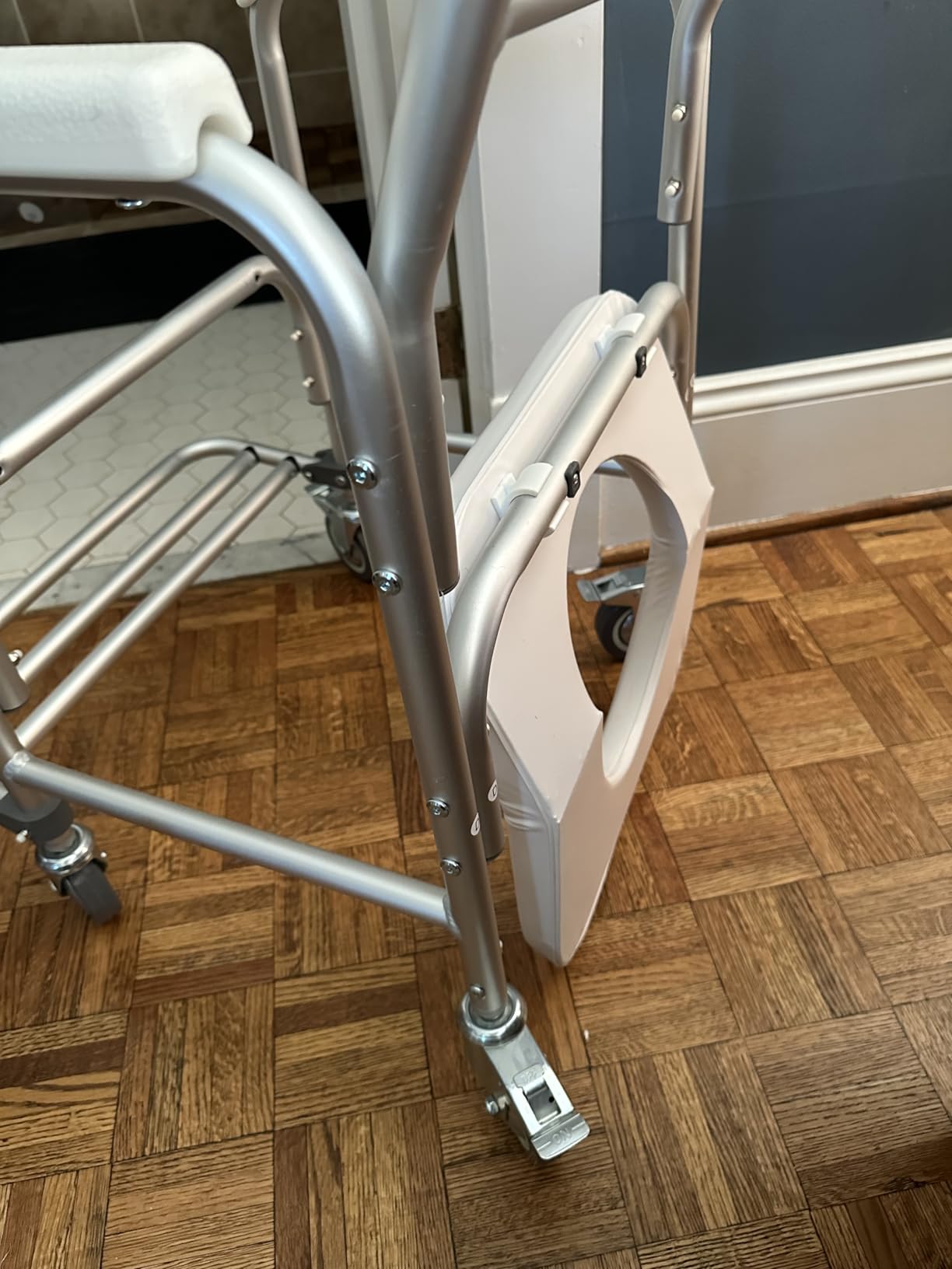HEALTHLINE Shower Bedside Commode Chair Padded Seat With Wheels by Healthline, Medical Commode Toilet Rolling Shower Chair With Casters (4 Wheels Brakes), Commode Padded Backrest and Seat customer photo 2