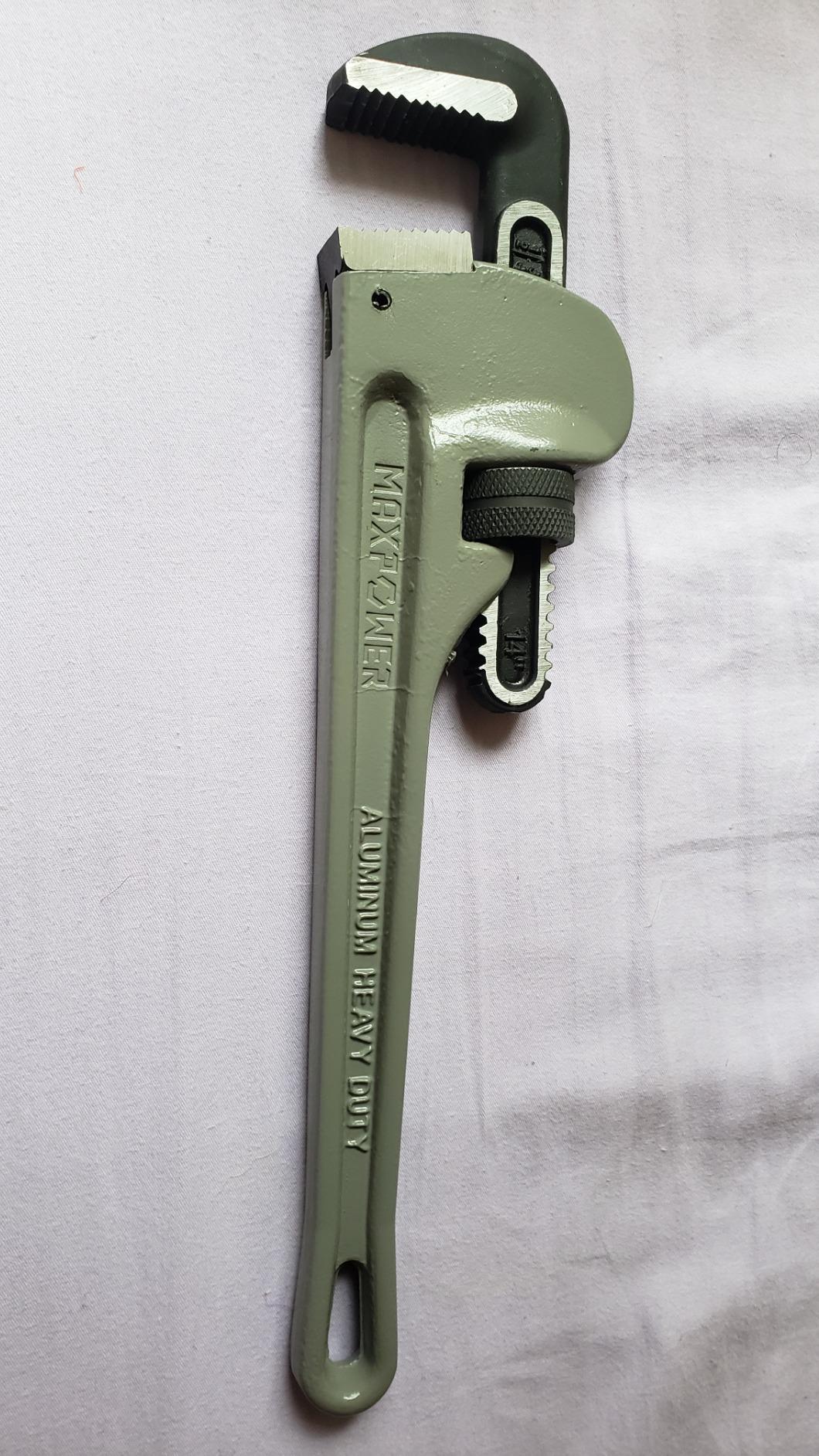 MAXPOWER 14-Inch Pipe Wrench, 2-inch Jaw Capacity | 40% Lighter Aluminum Plumbing Wrench, Heavy Duty Straight Pipe Wrenches customer photo 2