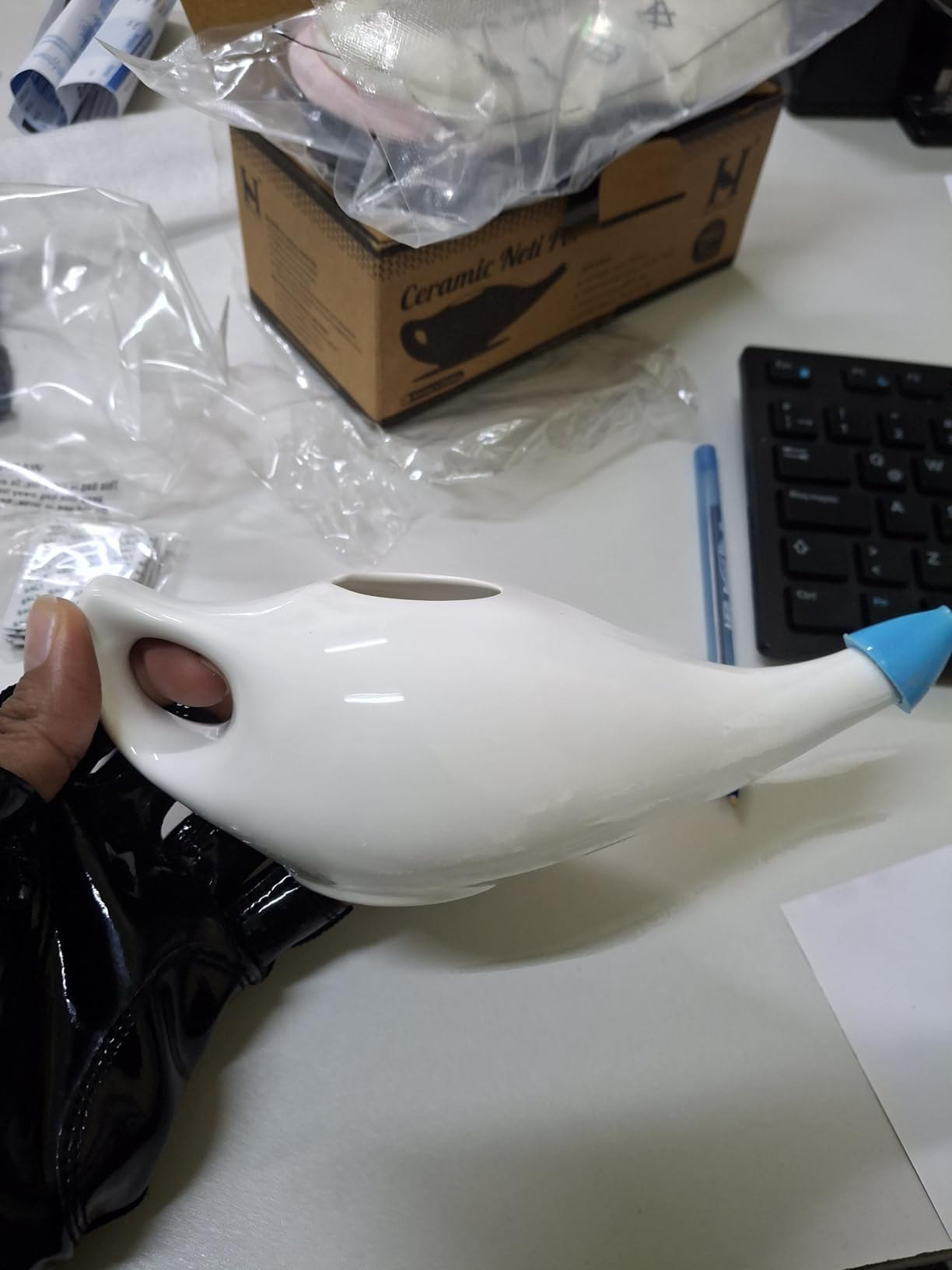 Ceramic Neti Pot Premium Handcrafted, Nose Cleaner for Sinus Dishwasher Safe, 225 Ml Capacity - White customer photo 2