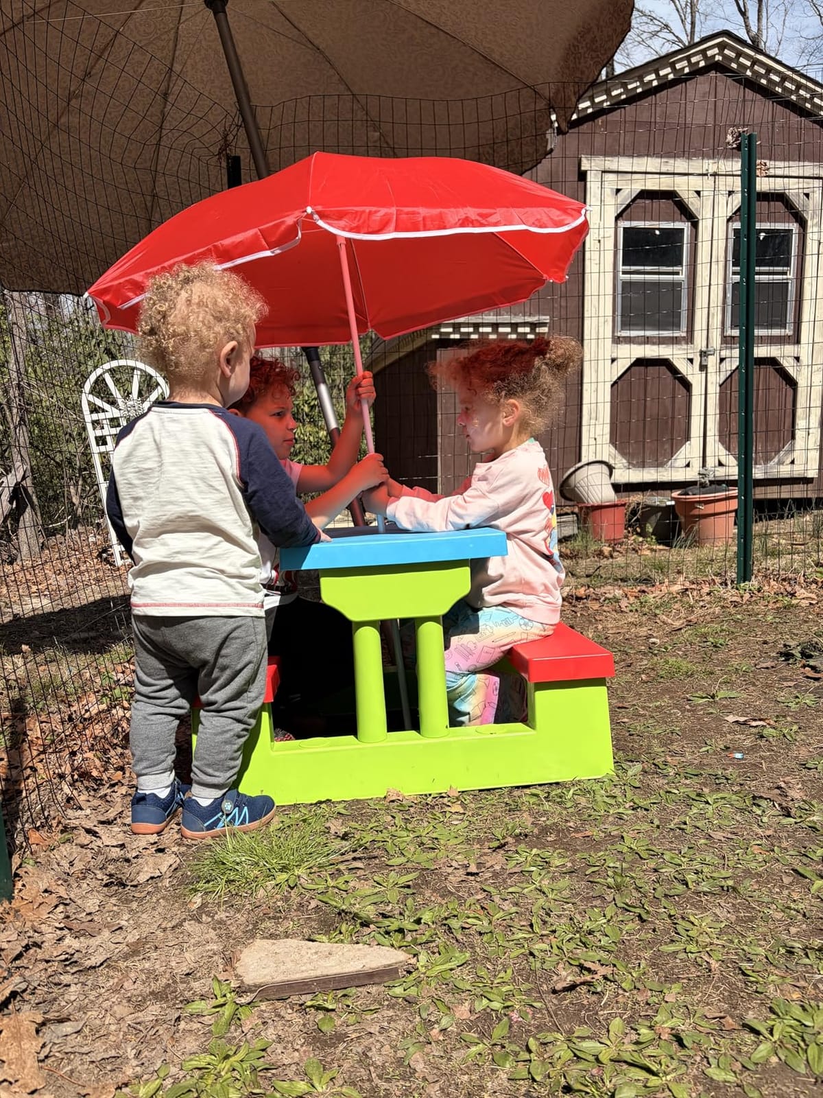 Costzon Kids Picnic Table, Indoor & Outdoor Plastic Table and Bench with Removable Umbrella, Portable Toddler Picnic Table and Chair Set for Garden, Backyard, Patio customer photo 1