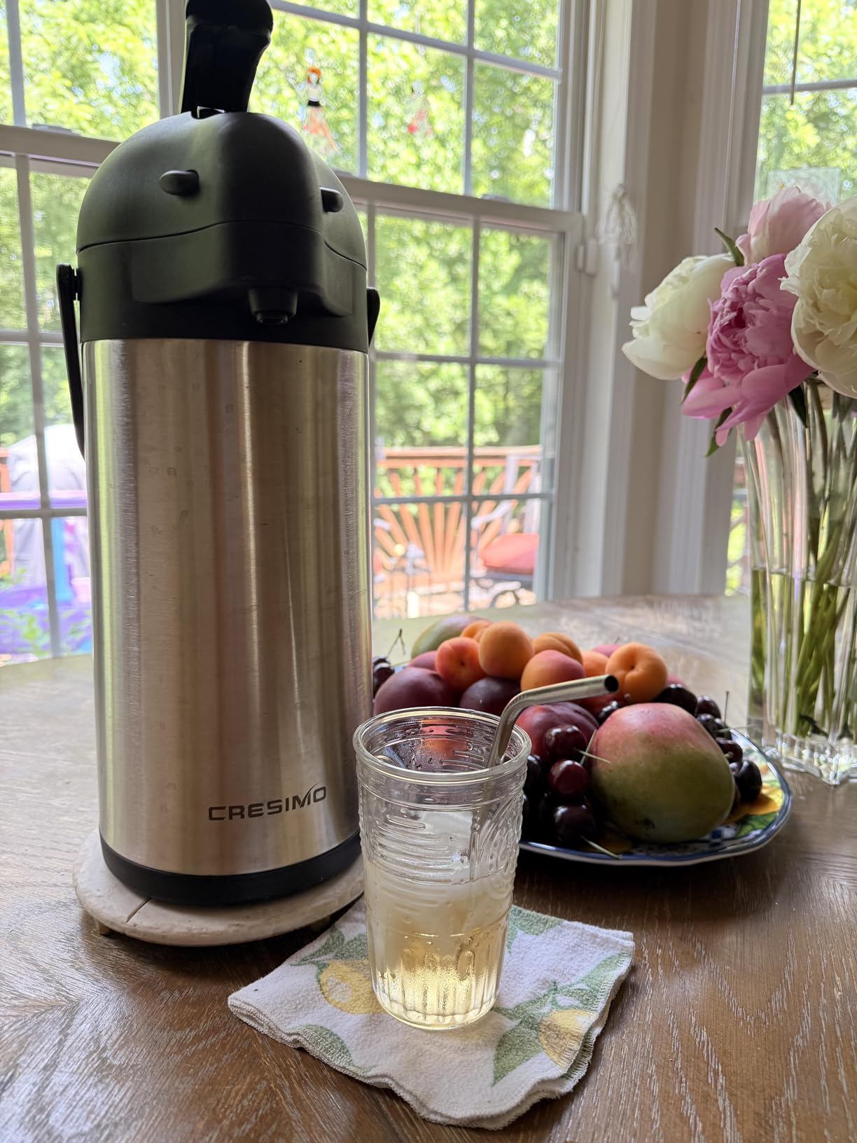 Cresimo Coffee Carafe with Pump 102oz / 3L Airpot Large Hot Water Dispenser | 12 Hours Hot Cocoa Dispenser for Parties,Tea Flask, Insulated Stainless Steel Airpots for Hot Beverage Dispenser Coffee Pump customer photo 2