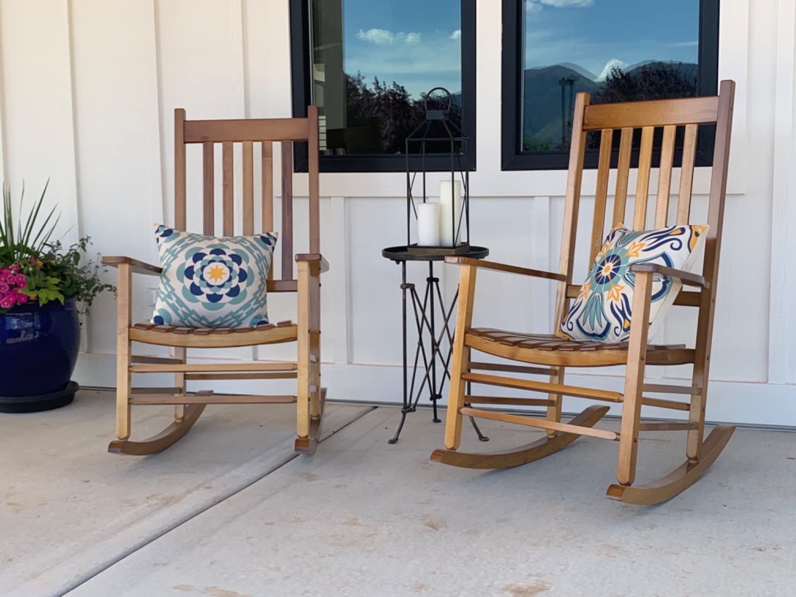 Outsunny Outdoor Rocking Chair High Density Wooden Rockers Black | Patio Rocking Chair, Smooth Curves, for Lawn Garden Porch, Supports Up to 350lbs customer photo 1