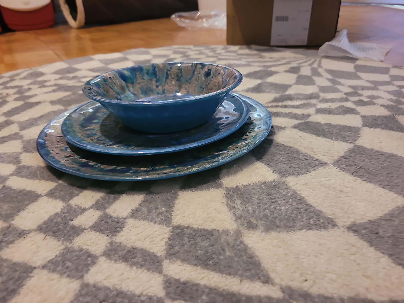 Radiance Teal 12pc Melamine Dinnerware Set - Service for 4 Plates and Bowls Set, Outdoor Dinnerware, Coastal Dishes, Unbreakable, Dishwasher Safe, Heavyweight Melamine, Rustic Look customer photo 2
