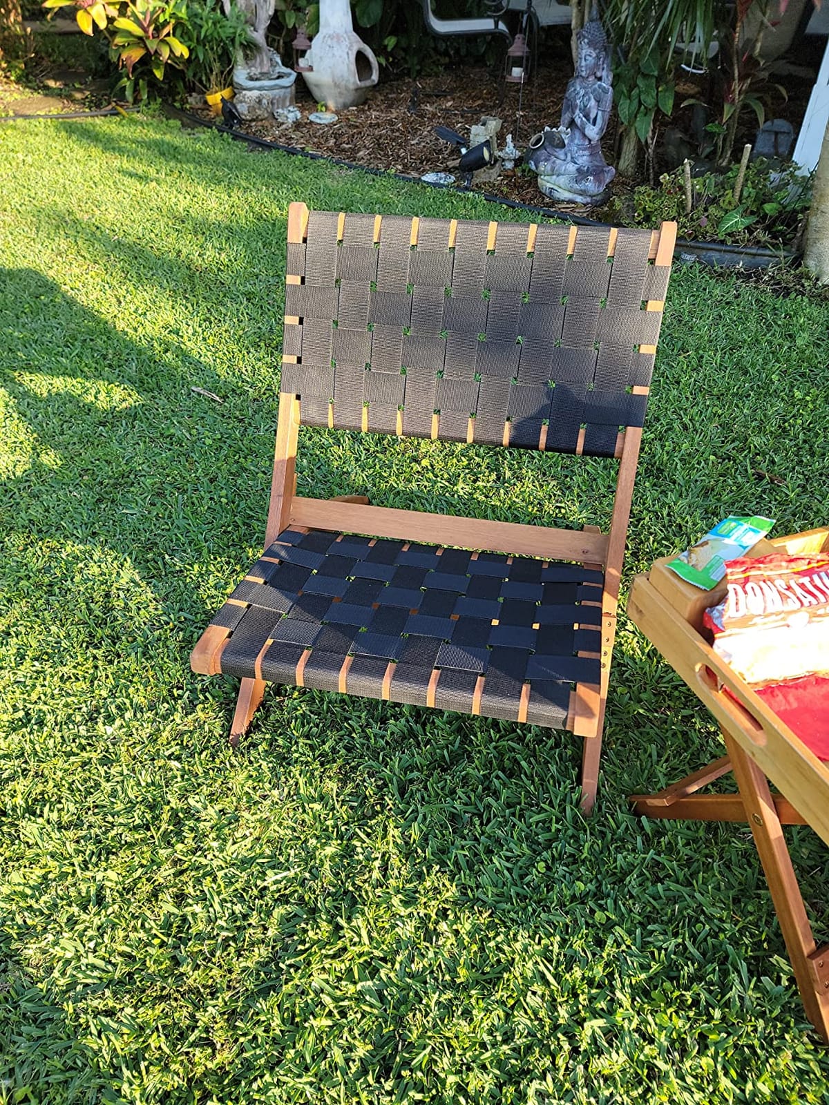 Patio Sense Sava Outdoor Folding Chair | Acacia Wood Construction | Black Woven Webbing Seat | For Indoors, Porch, Lawn, Garden, Deck, Balcony, Beach, Camping, Sunbathing, Backyard, Fishing, Sporting customer photo 2