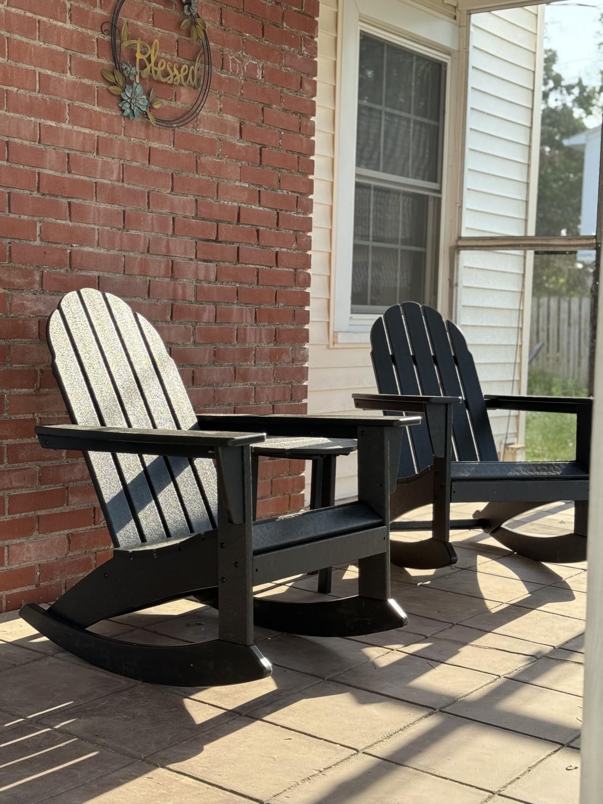 POLYWOOD Vineyard 3-Piece Adirondack Rocking Chair Set, Outdoor Patio Furniture with Side Table, Recycled Plastic, Fade-Proof Front Porch Rockers for Adults, Slate Grey customer photo 2