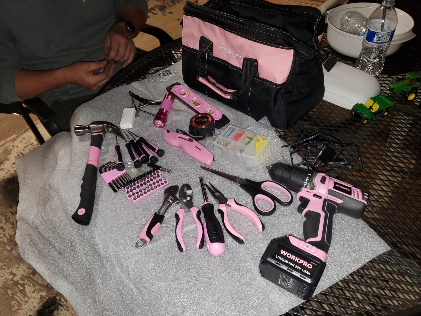 WORKPRO 20V Cordless Drill Driver Set, Pink, 3/8