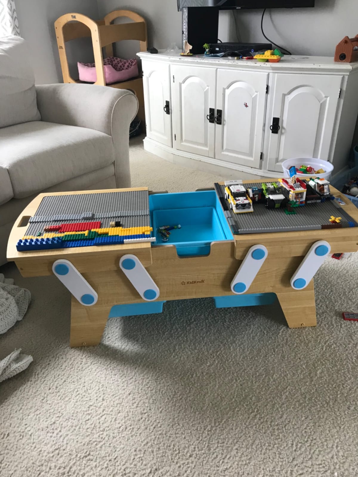 KidKraft Building Bricks Play N Store Wooden Table with 200+ Bricks, 3 Bins customer photo 1