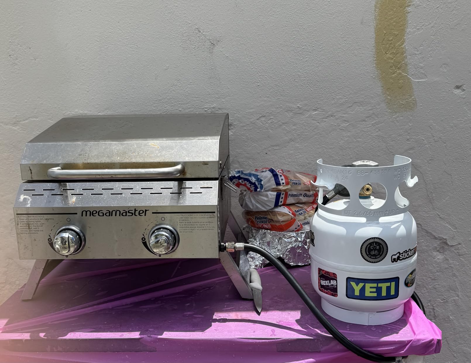 Megamaster Tabletop 2 Burner Gas Grill, Stainless Steel with Foldable Legs | Offers 16000 BTU, Built-In Thermometer, 199 Sq In Cooking Space, Use with Standard 20 lb tank, For Camping & Tailgating customer photo 1