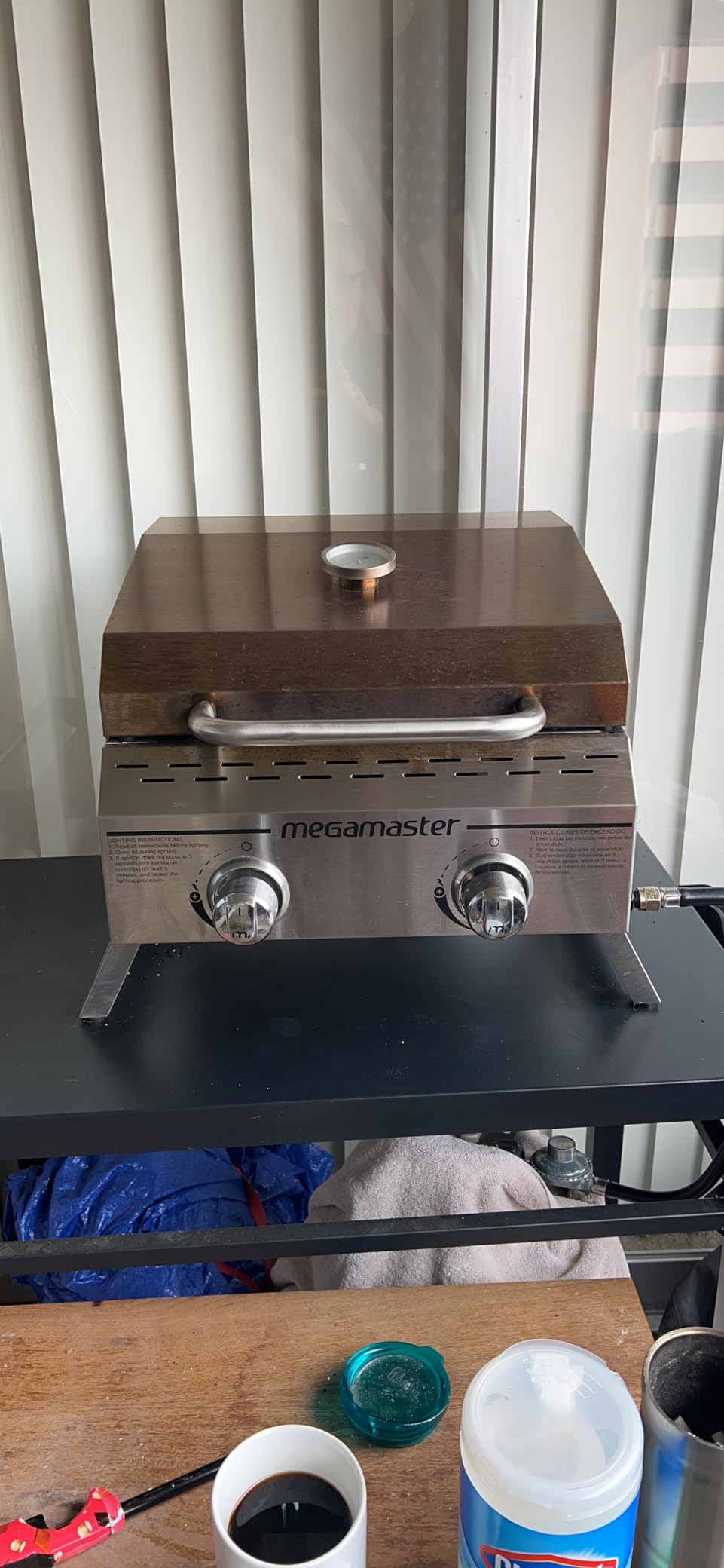 Megamaster Tabletop 2 Burner Gas Grill, Stainless Steel with Foldable Legs | Offers 16000 BTU, Built-In Thermometer, 199 Sq In Cooking Space, Use with Standard 20 lb tank, For Camping & Tailgating customer photo 2