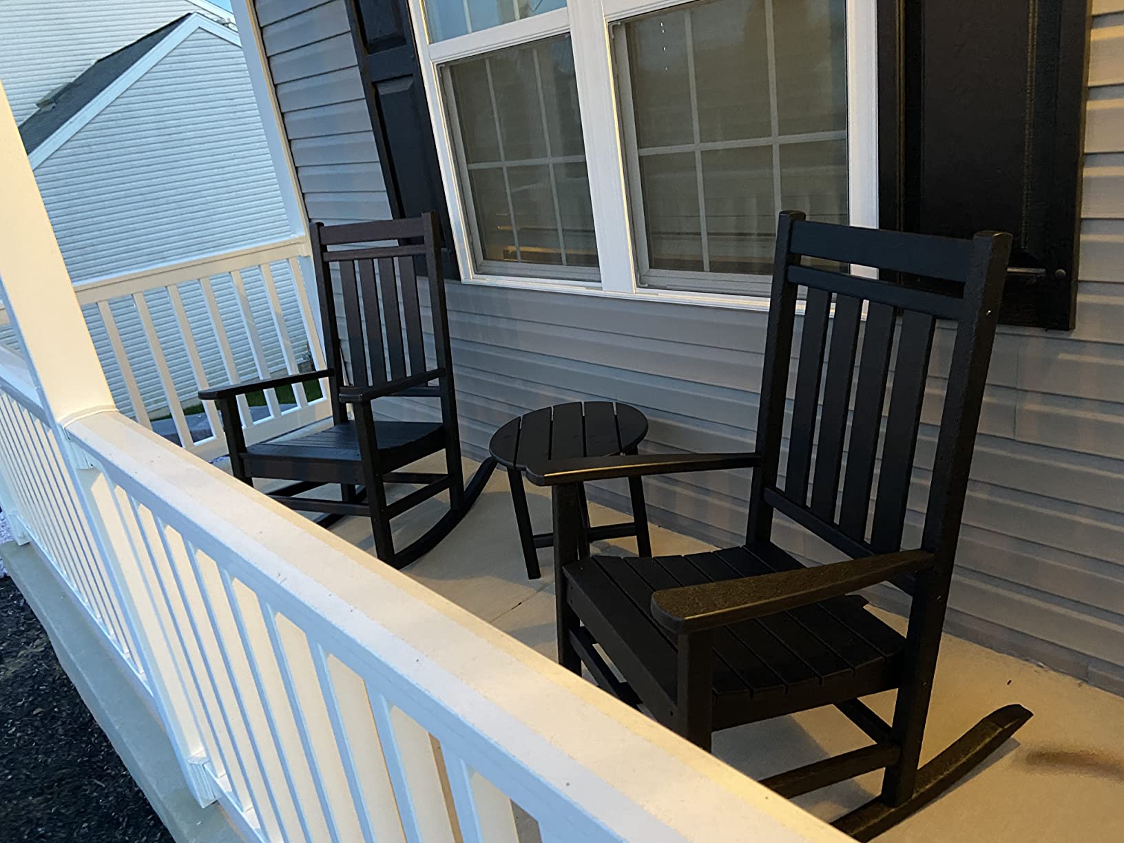 POLYWOOD Estate 3-Piece Rocking Chair Set, Outdoor Patio Furniture, Front Porch Rockers with Side Table, HDPE, Fade-Proof, Teak customer photo 1