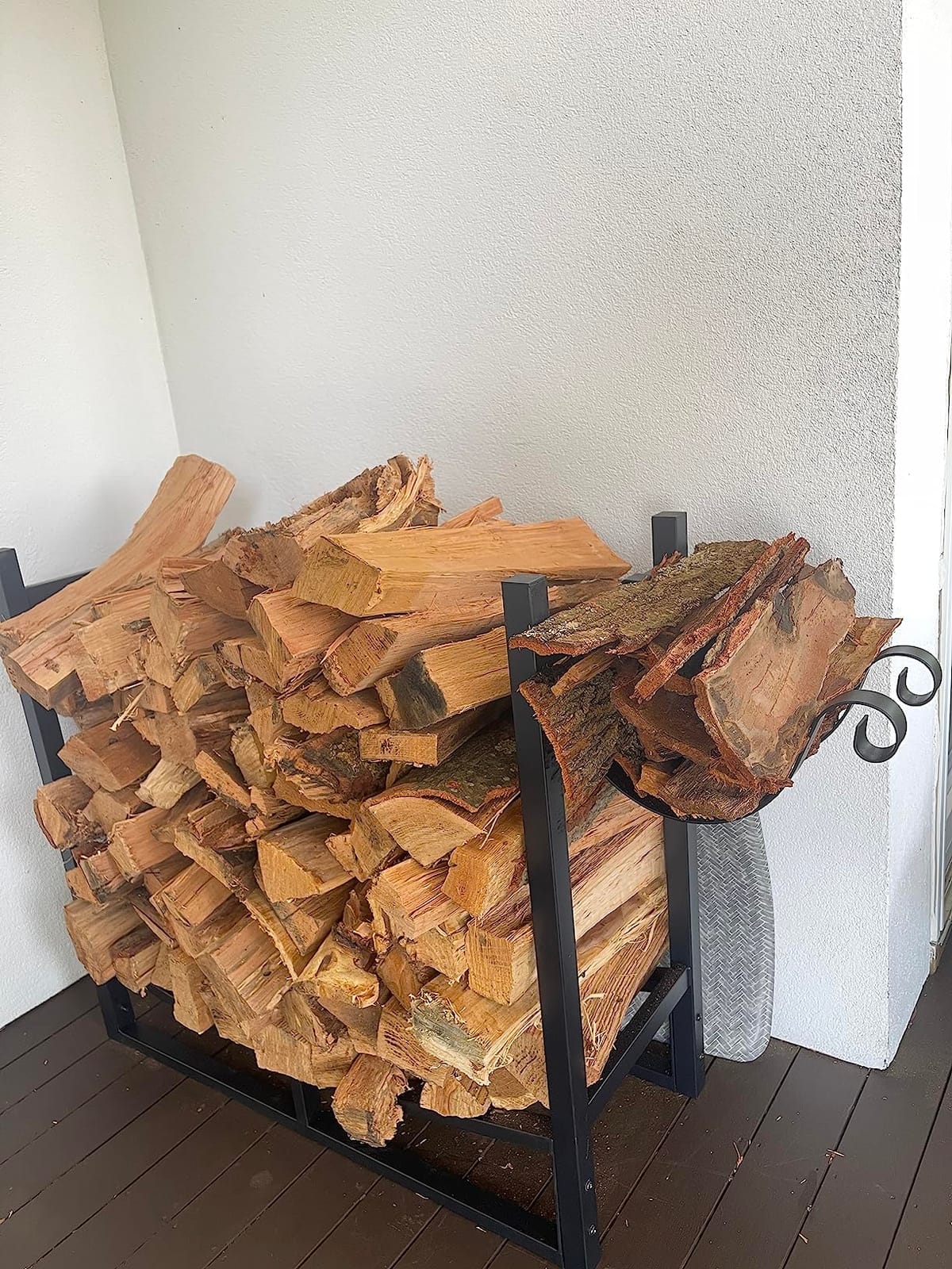 PHI VILLA Heavy Duty Firewood Racks Indoor/Outdoor Log Rack with Kindling Holder, 30 Inches Tall, Black customer photo 1