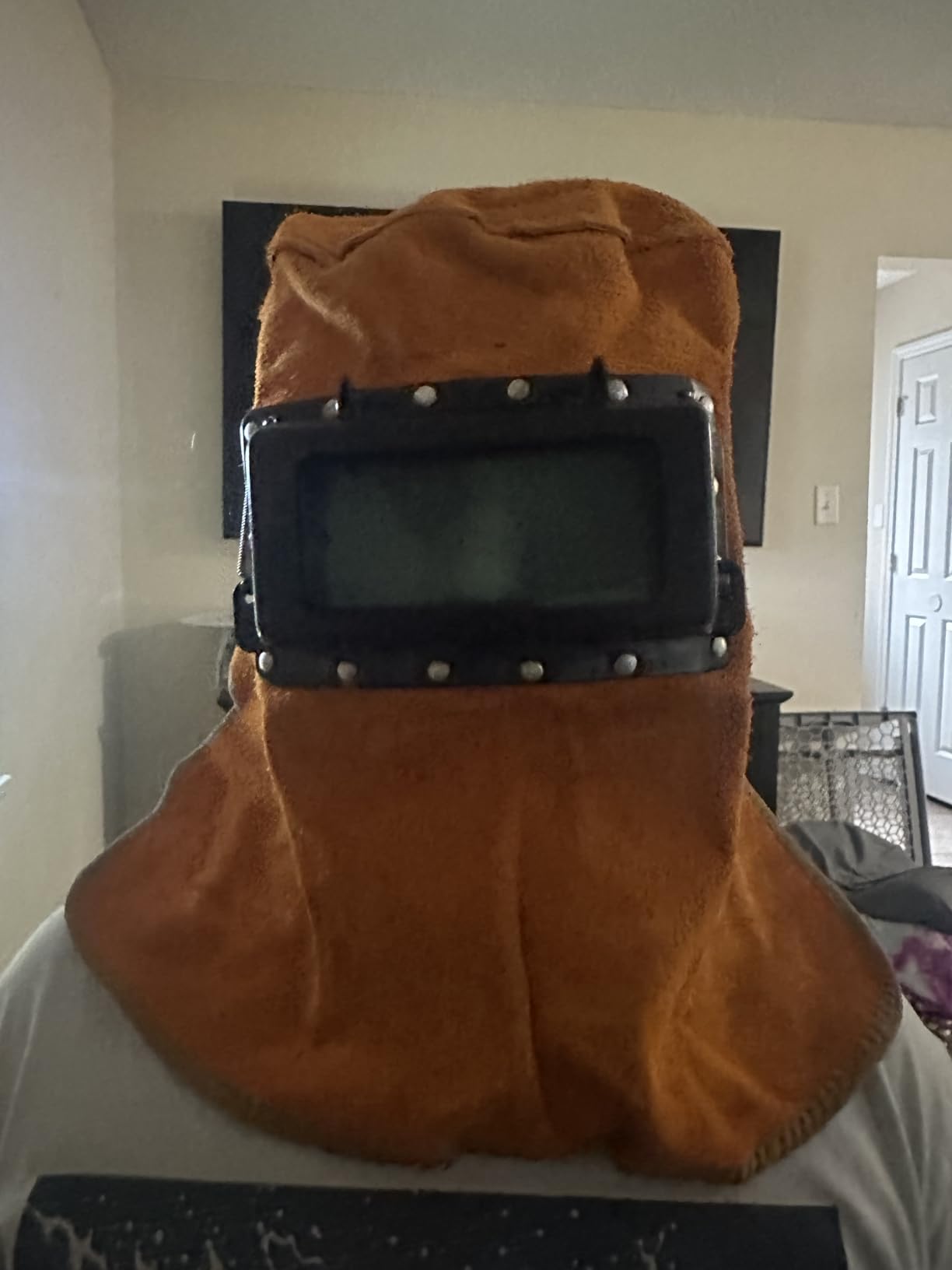 Leather Welding Hood with Flip-Up Lens, Heat Resistant Face Neck Shield customer photo 1